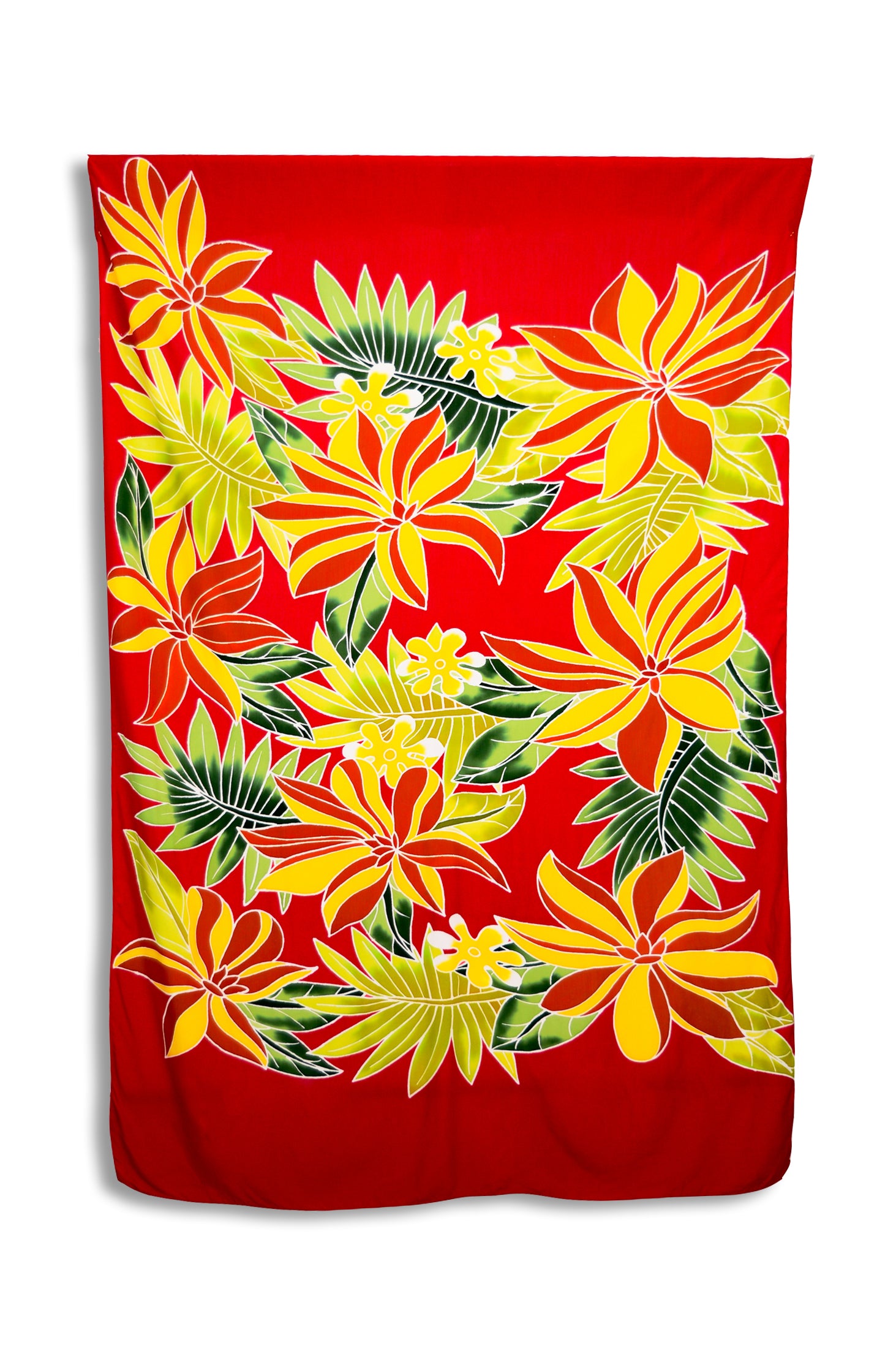 Hand Painted Red Kooba Sarong - Boho Beach Wrap, Summer Cover Up, Tropical Vacation Accessory for Women - Perfect for Beach, Pool, and Resort Wear