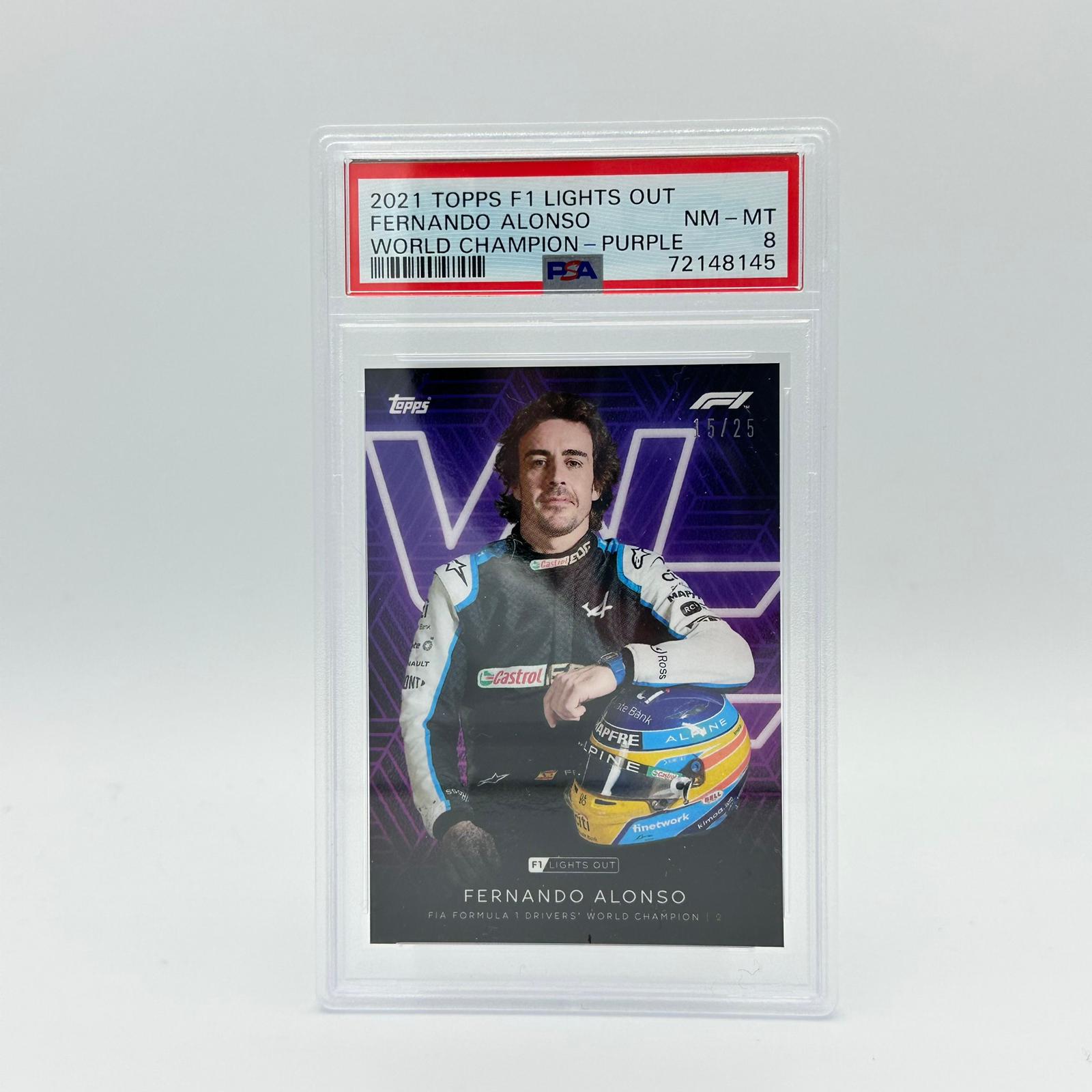 PSA 8 Graded 15/25 Fernando Alonso 2005 Drivers World Champion Trading Card - Perfect for F1 Collectors, Sports Memorabilia Displays & Racing Enthusiasts