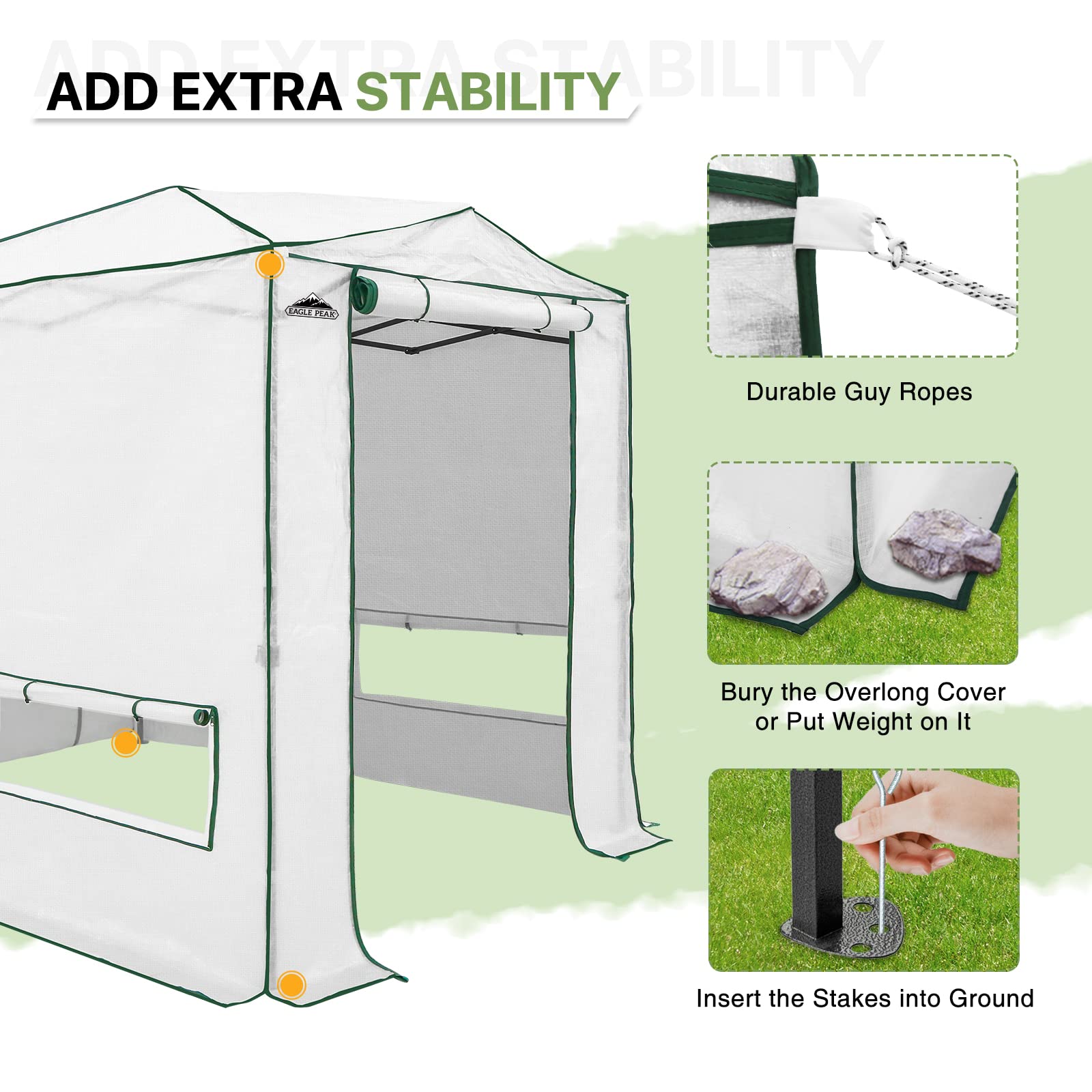 EAGLE PEAK 8x6 FT Portable Walk-in Greenhouse for Indoor & Outdoor Gardening - Heavy Duty Woven PE Cover with Zippered Doors & Windows - Perfect for Seed Starting, Plant Protection & Year-Round Gardening