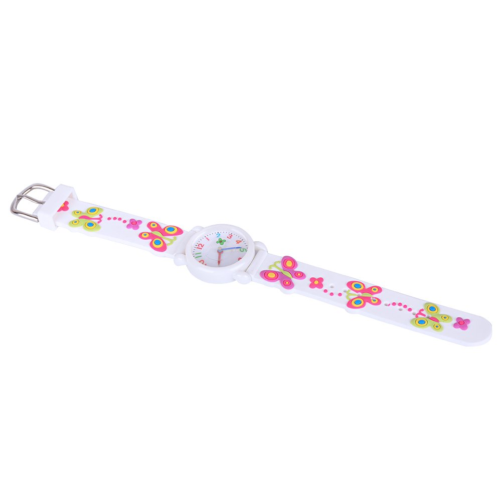 Venhoo Kids Watches - 3D Cute Cartoon Waterproof Silicone Wrist Watch for Girls Ages 3-10 - Perfect for School, Playtime & Outdoor Activities - White Butterfly Design