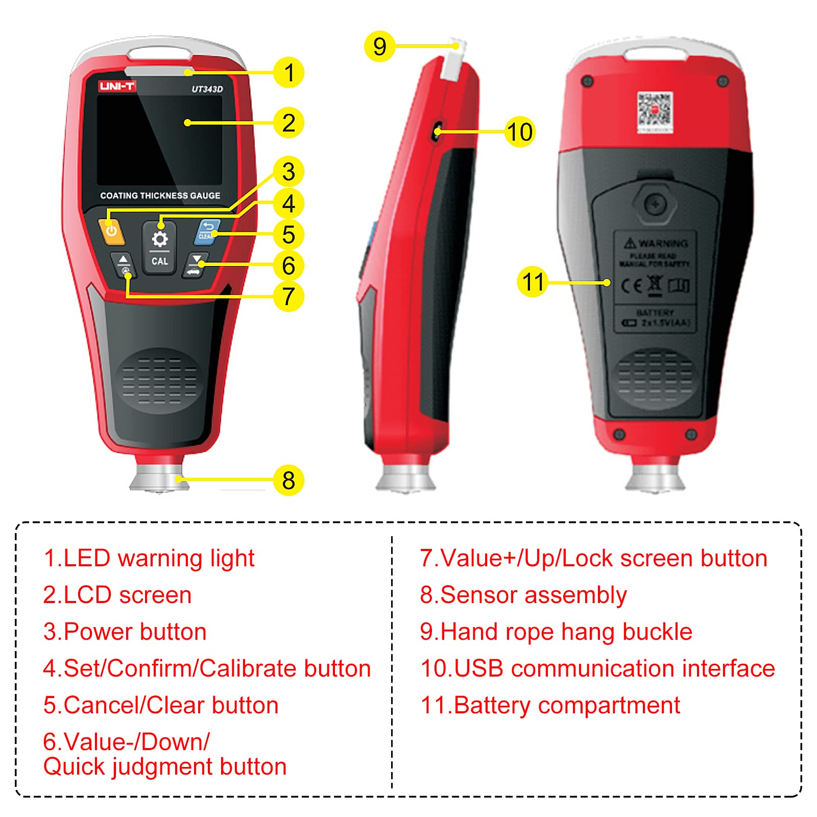 UT343D Digital Coating Thickness Gauge 0.1 Micron to 1250μm - Automotive Paint & Film Thickness Tester for Car, Truck, Metal Surface Inspection | Perfect for Auto Body Shops, Quality Control & Industrial Applications