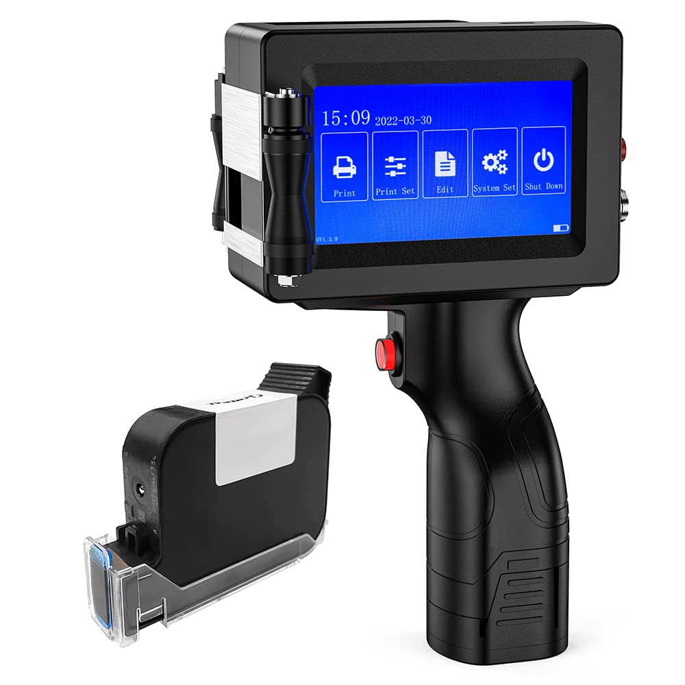 JS12H1 Handheld Inkjet Printer with Quick-Drying Ink - Portable Date Coding Machine for Text, QR Codes, Barcodes & Batch Numbers - Label Printer for Metal, Plastic, Wood & More - Ideal for Warehouse, Factory & Retail Labeling