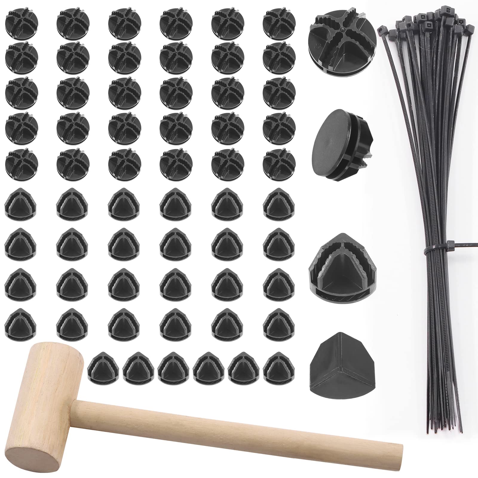 91Pcs Black Wire Grid Cube Connectors with Zip Ties & Wooden Hammer - Modular Closet Organizer, DIY Storage Shelving Connectors for Home Office, Closet, Garage & Pantry Organization (Perfect for Closet Shelves, Wire Grid Storage & DIY Furniture Projects)