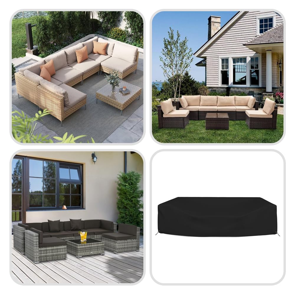 Heavy Duty 18oz Waterproof Outdoor Sectional Sofa Cover - UV & Weather Resistant Patio Furniture Protector with Air Pockets & Drawstrings (90