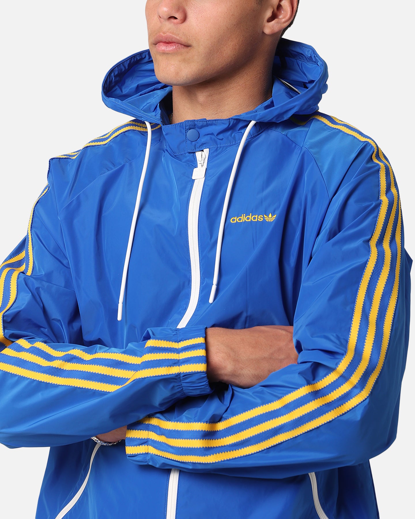 Adidas Windbreaker Jacket for Men & Women - Lightweight Water-Resistant Running Jacket with Hood - Perfect for Outdoor Sports, Jogging & Hiking - Blue