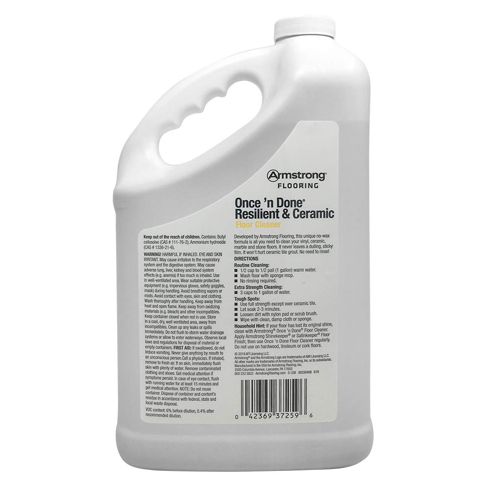 Armstrong Once and Done Resilient & Ceramic Floor Cleaner Concentrate - 1 Gallon for Vinyl, Tile & Hardwood Floors - Professional Strength for Homes, Offices & Commercial Spaces