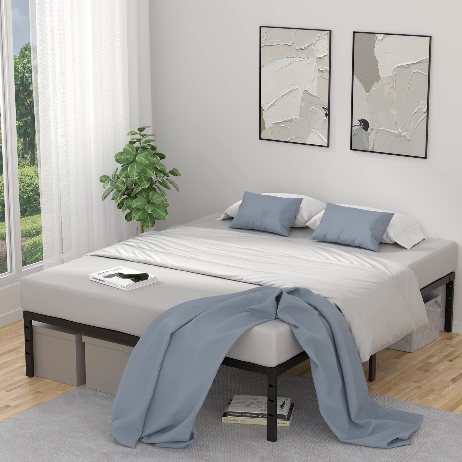 Queen Size Bed Frame - 14 Inch Heavy Duty Metal Platform with Mattress Foundation, No Box Spring Needed, Black - Perfect for Master Bedrooms & Guest Rooms