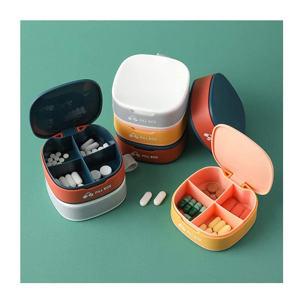 4 Compartment Pill Organizer - Portable Travel Pill Case for Daily Vitamins & Medicine - Small Cute Pill Box for Purse, Pocket & Travel (Blue, 1PCS) - Perfect for Home, Office & Vacation Use
