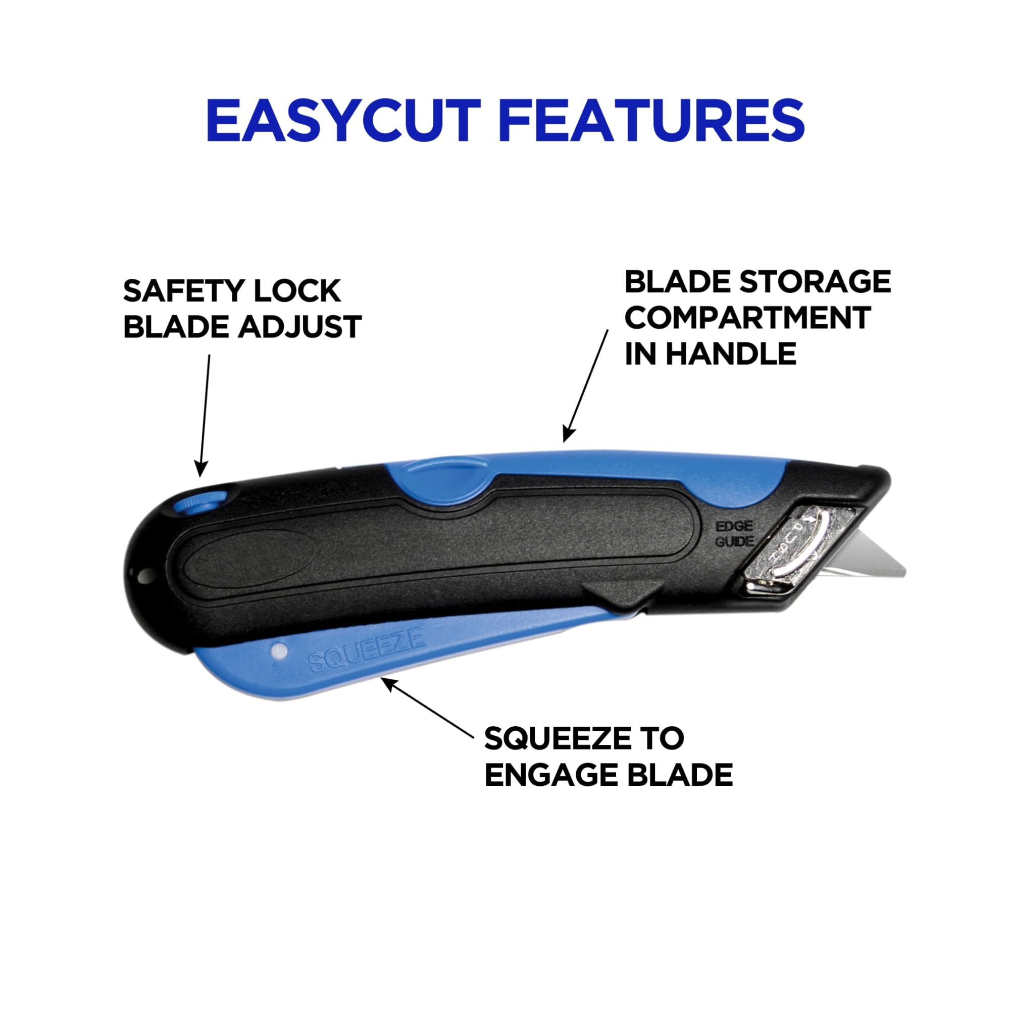 COSCO 091508 Self-Retracting Safety Utility Knife with Replaceable Blade - Black/Blue - Ideal for Packaging, Crafting & Office Use