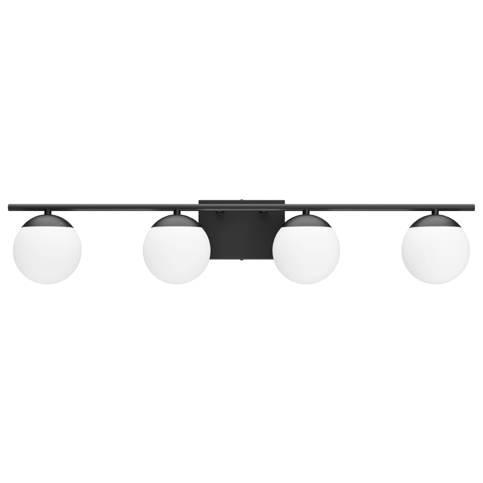 Ralbay Mid Century Modern Vanity Lights - Black 4-Light Milky Glass Ball Bathroom Wall Sconce for Mirror Lighting | Vintage Style Bathroom Vanity Lighting Fixture for Powder Room, Master Bath & Dressing Area
