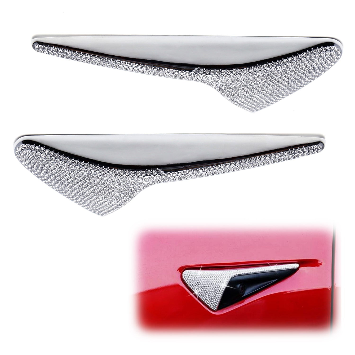 Chrome Crystal Sidemarker Cover Trim for Tesla Model 3, Model S & Model X - Stylish Exterior Decoration Accessory for Car Customization & Nighttime Visibility Enhancement