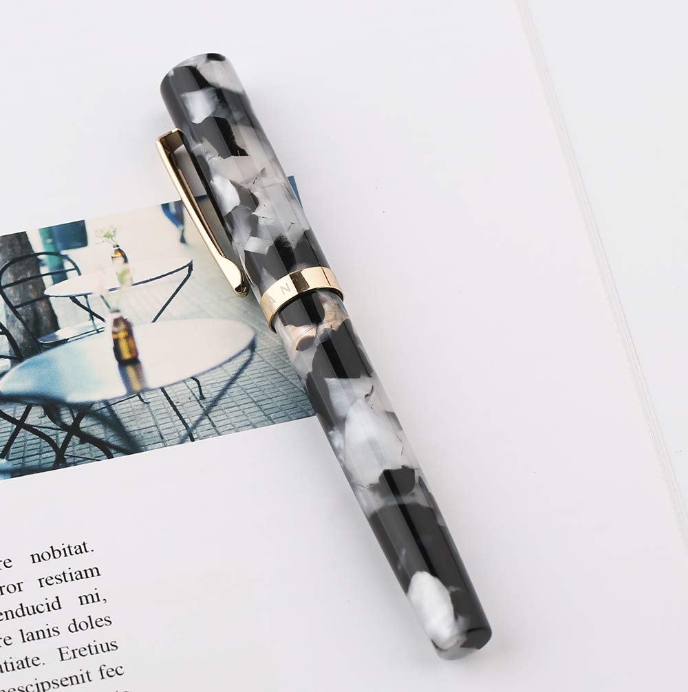 Majohn N2 Acrylic Fountain Pen with Fine Nib - Premium Black Celluloid Mini Travel Pocket Pen Gift Set with Box | Perfect for Journaling, Note Taking & Business Professionals