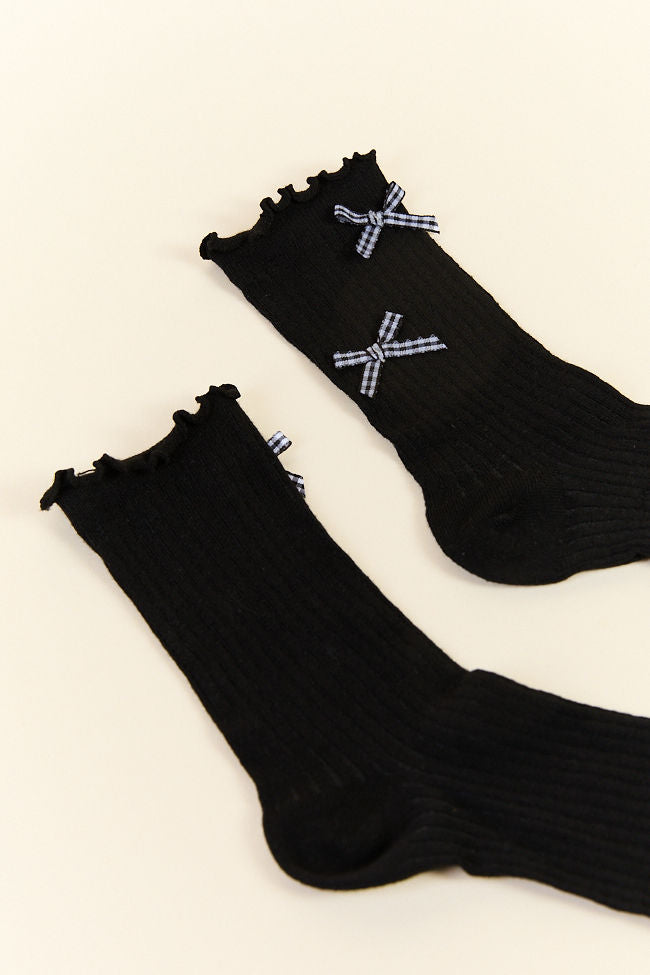 Black and White Gingham Bow Socks for Women - Cute Ankle Socks with Bowknot Detail - Perfect for Casual Wear, Gifts, and Everyday Fashion