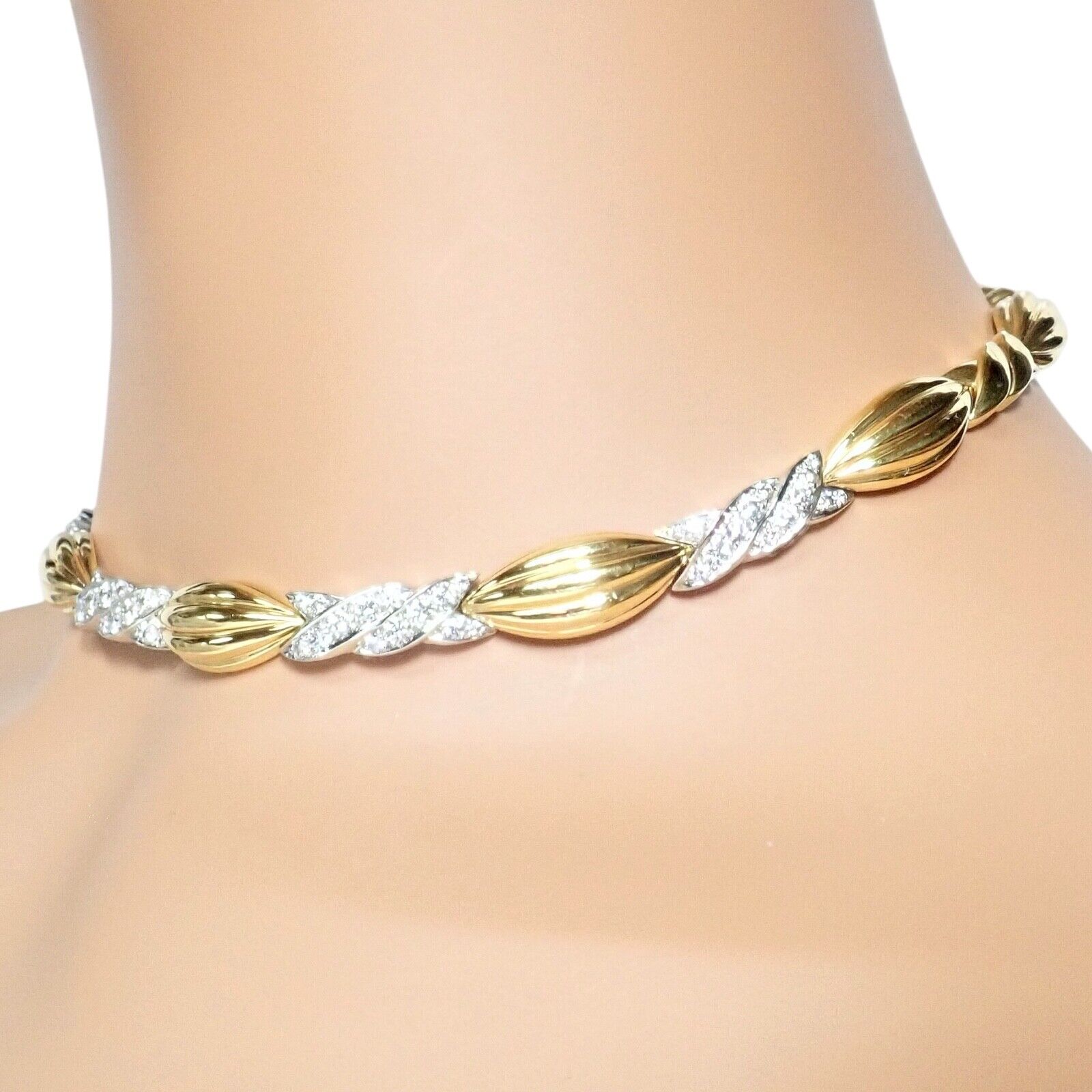 Authentic Tiffany & Co 18k Yellow & White Gold 4 Carat Diamond Candy Necklace - Elegant Jewelry Gift for Women, Perfect for Anniversaries & Special Occasions