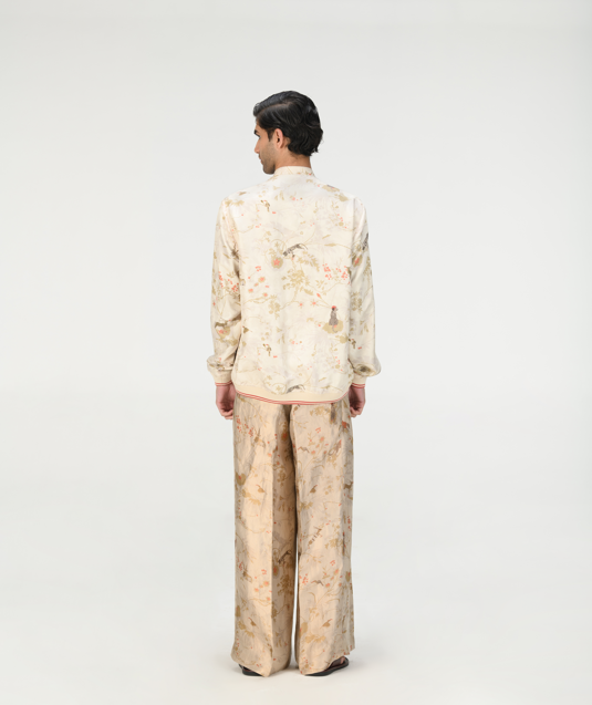 Janbaaz Men's Bomber Jacket - Silk Damask Ivory Jacket for Men | Lightweight & Stylish | Perfect for Casual Wear, Travel & Night Out