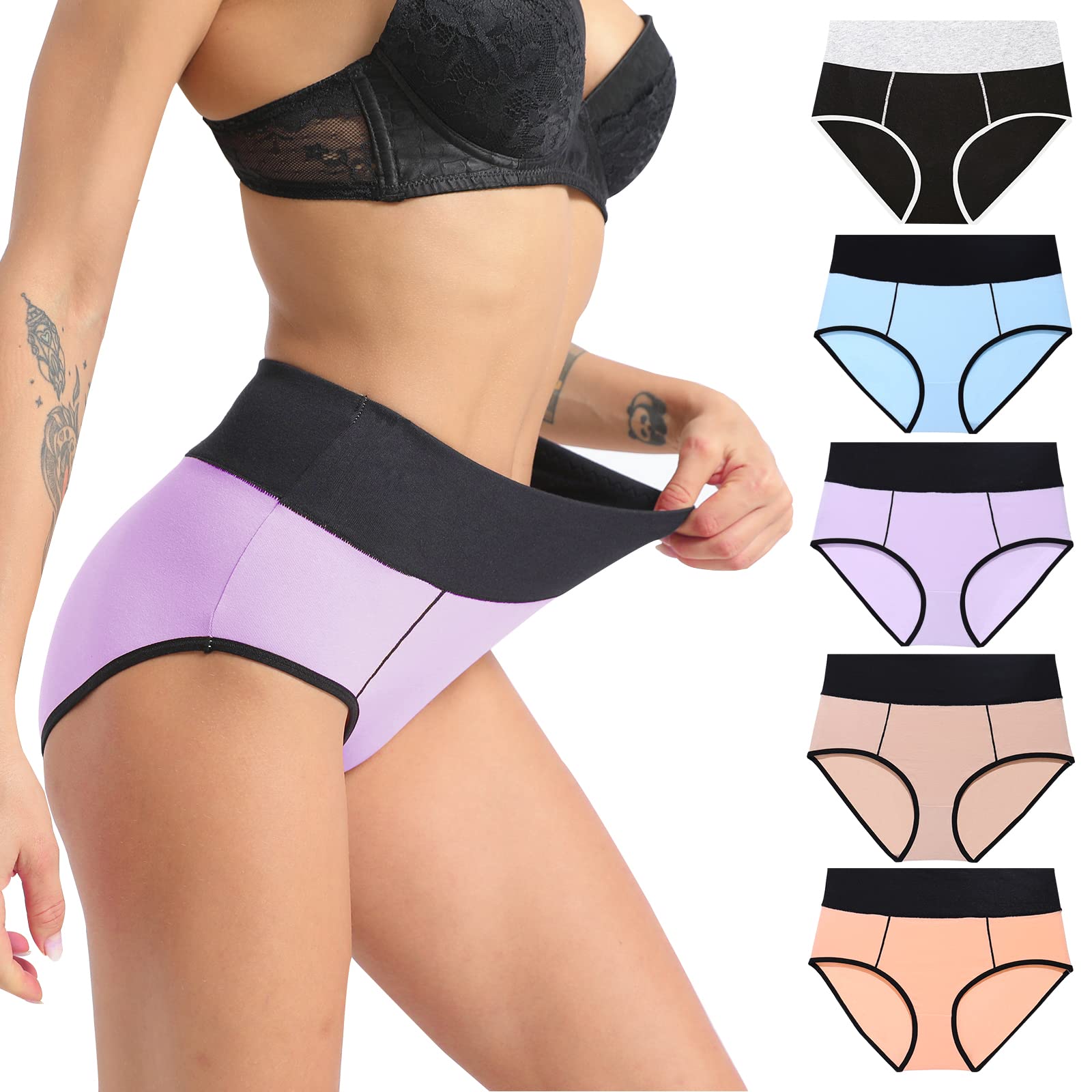 High Waisted Cotton Briefs for Women - Soft, Breathable Full Coverage Underwear with Stretch - Regular & Plus Size - Perfect for Everyday Comfort, Yoga & Lounge Wear