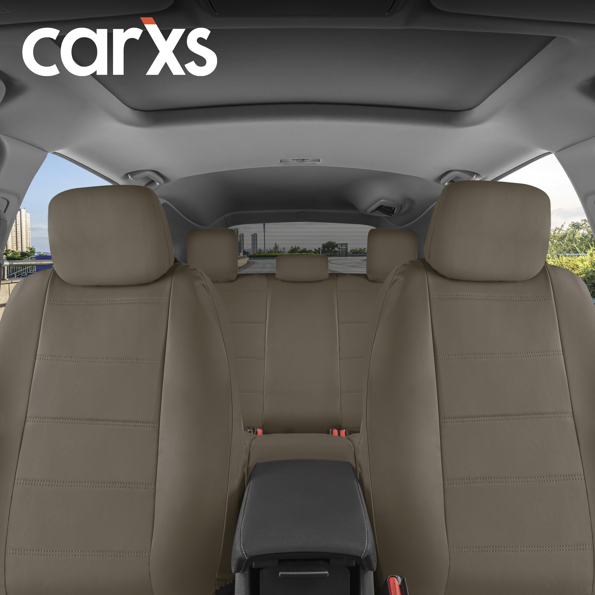 Premium Leatherette Car Seat Covers - Beige PU Leather Auto Accessories for Cars, SUVs & Trucks | Waterproof & Comfortable Seat Protectors for Daily Commute & Road Trips