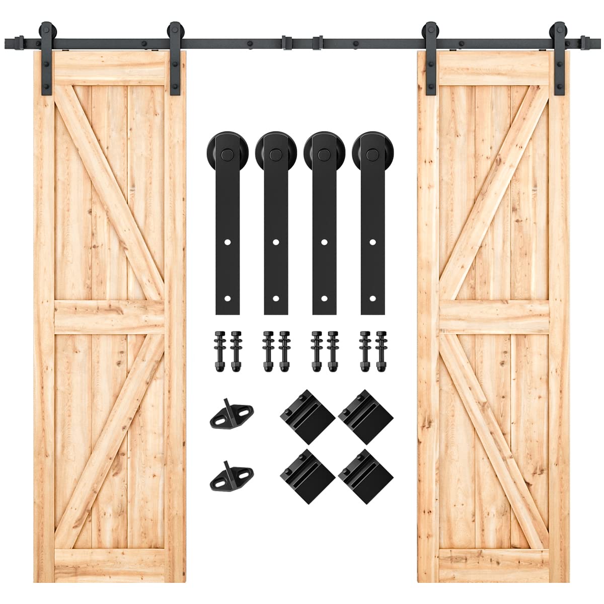 SMARTSTANDARD 9FT Heavy Duty Double Door Sliding Barn Door Hardware Kit - Easy Installation with Step-by-Step Guide for 27