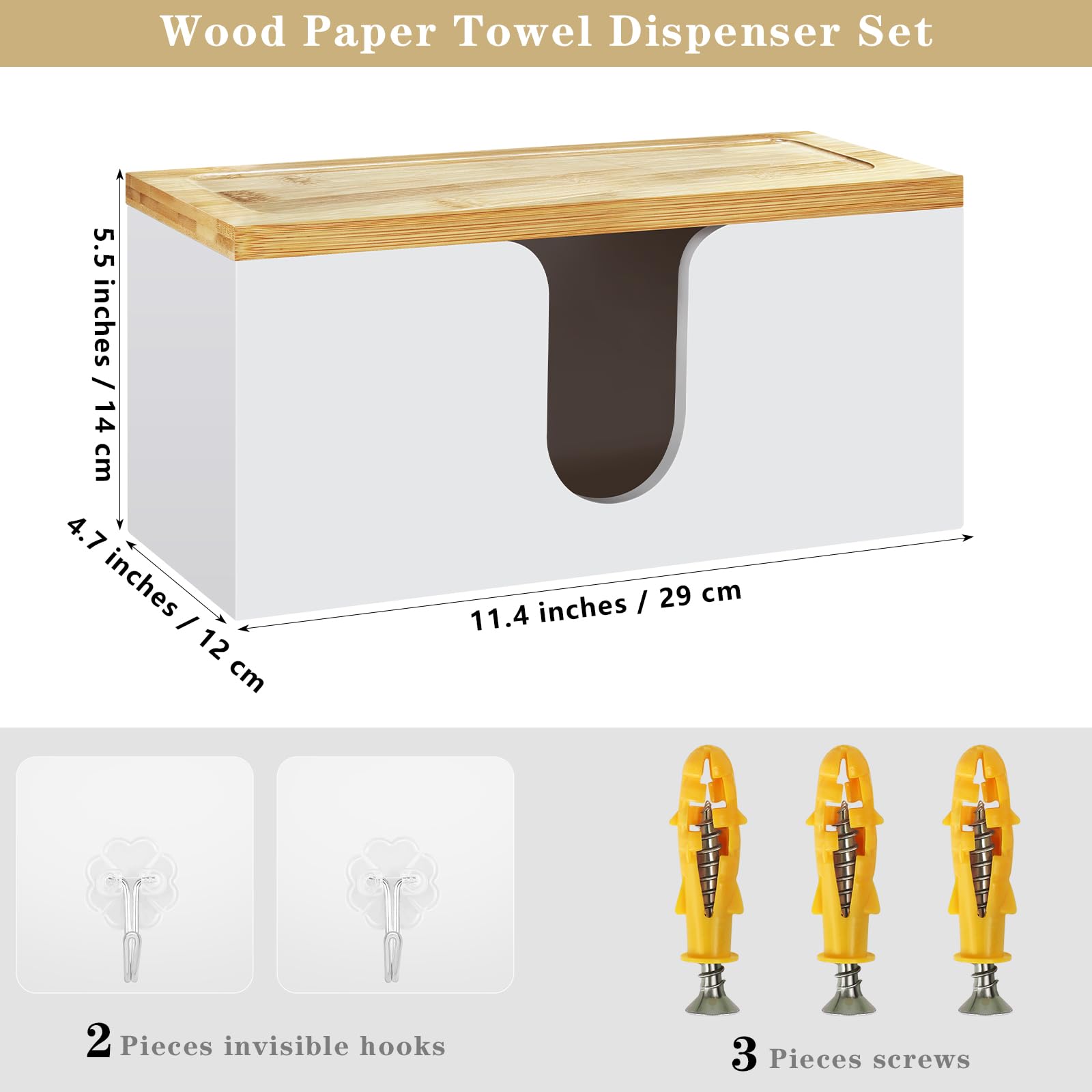 Premium Wooden Paper Towel Holder with Lid - Countertop & Wall Mounted Napkin Dispenser for Kitchen, Bathroom, Office - White (Space-Saving, Hygienic Storage Solution)
