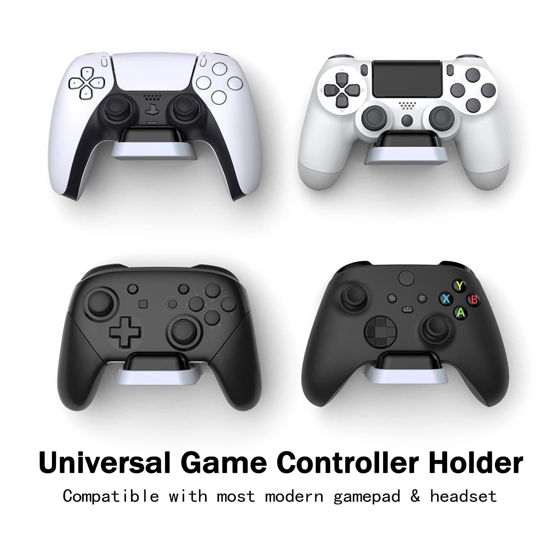PlayVital Universal Game Controller Wall Mount for PS5, Xbox Series & Nintendo Switch Pro - Headset Holder & Console Hanger (Black & White) - Perfect for Gaming Room Organization & Controller Storage
