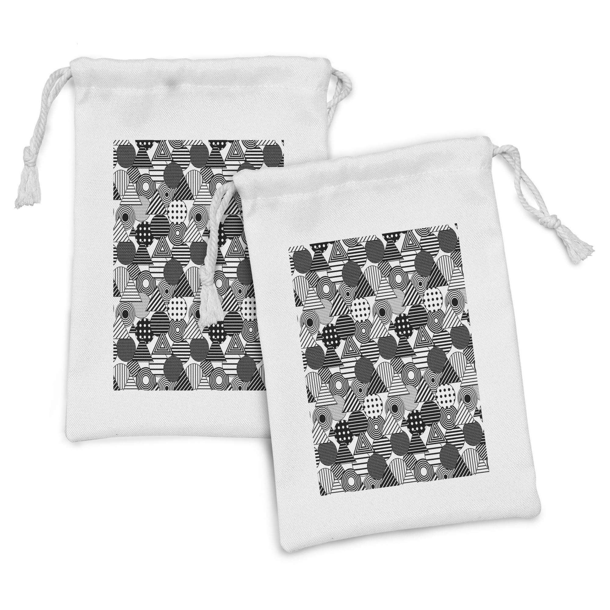 Ambesonne Geometric Fabric Pouch Set of 2 - Abstract Circles & Triangles Monochrome Drawstring Bags (9
