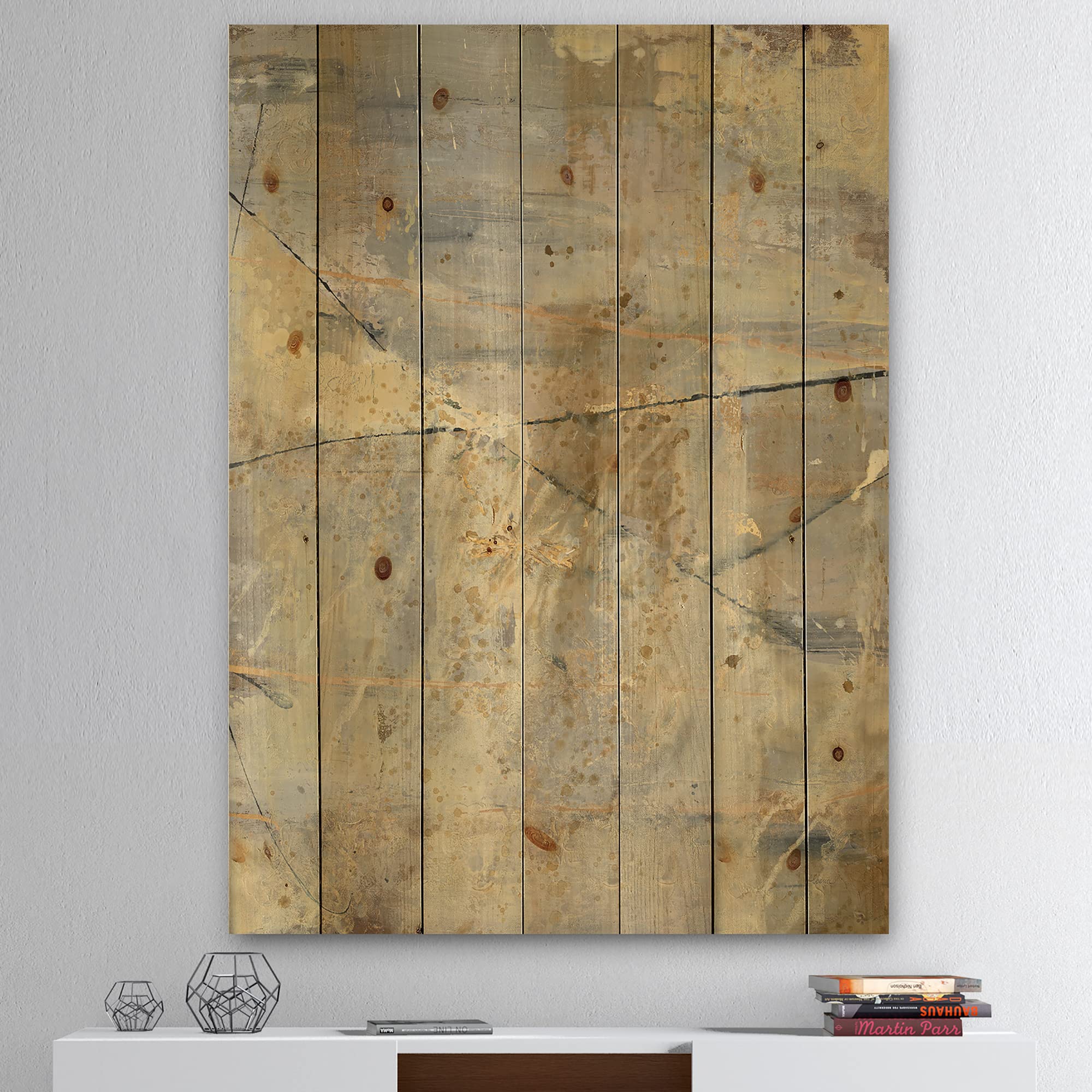 Modern Blue Geometric Wood Wall Art - Large Abstract Pine Wood Panel Decor for Living Room, Bedroom & Office | Contemporary Beige Wood Wall Hanging | Water-Inspired Design