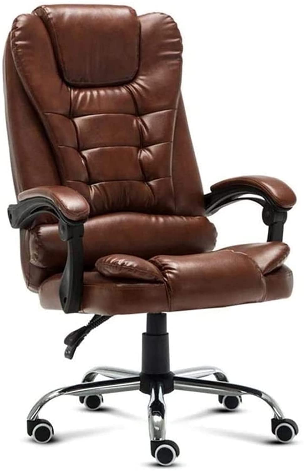 Premium Thickened PU Leather Office Chair - Ergonomic Executive Desk Chair with Lumbar Support for Home, Office & Lounge (Brown) - Perfect for Work, Study & Relaxation
