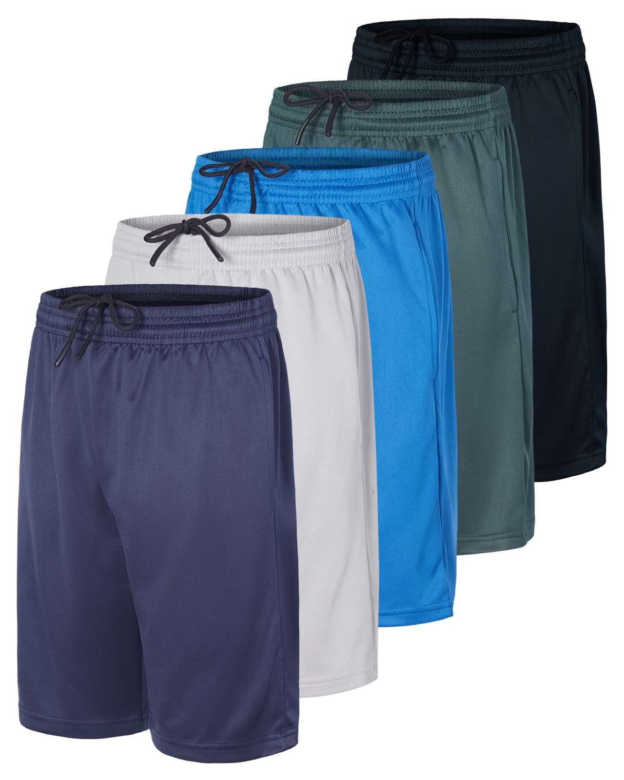 Real Essentials 5-Pack Boys' Athletic Basketball Shorts with Pockets - Breathable Youth Sports Shorts for Boys Ages 4-18 - Perfect for Basketball, Gym, Running & Casual Wear