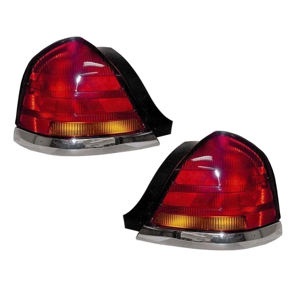 1998-2005 Ford Crown Victoria Pair Rear Tail Lights - Driver & Passenger Side with 4 Bulb Lamps & Red/Amber Lenses (FO2800150 FO2801150) | Perfect for Car Restoration, Replacement Parts & Nighttime Driving Safety
