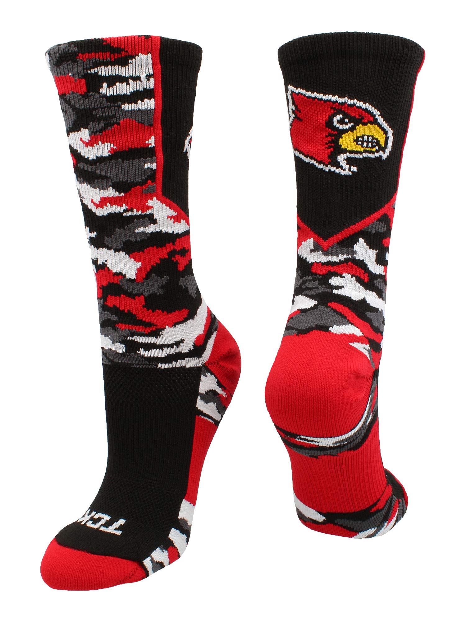 TCK Sports Louisville Cardinals Woodland Camo Crew Socks - Comfortable NCAA Team Socks for Men & Women - Perfect for Game Day, Sports, and Casual Wear