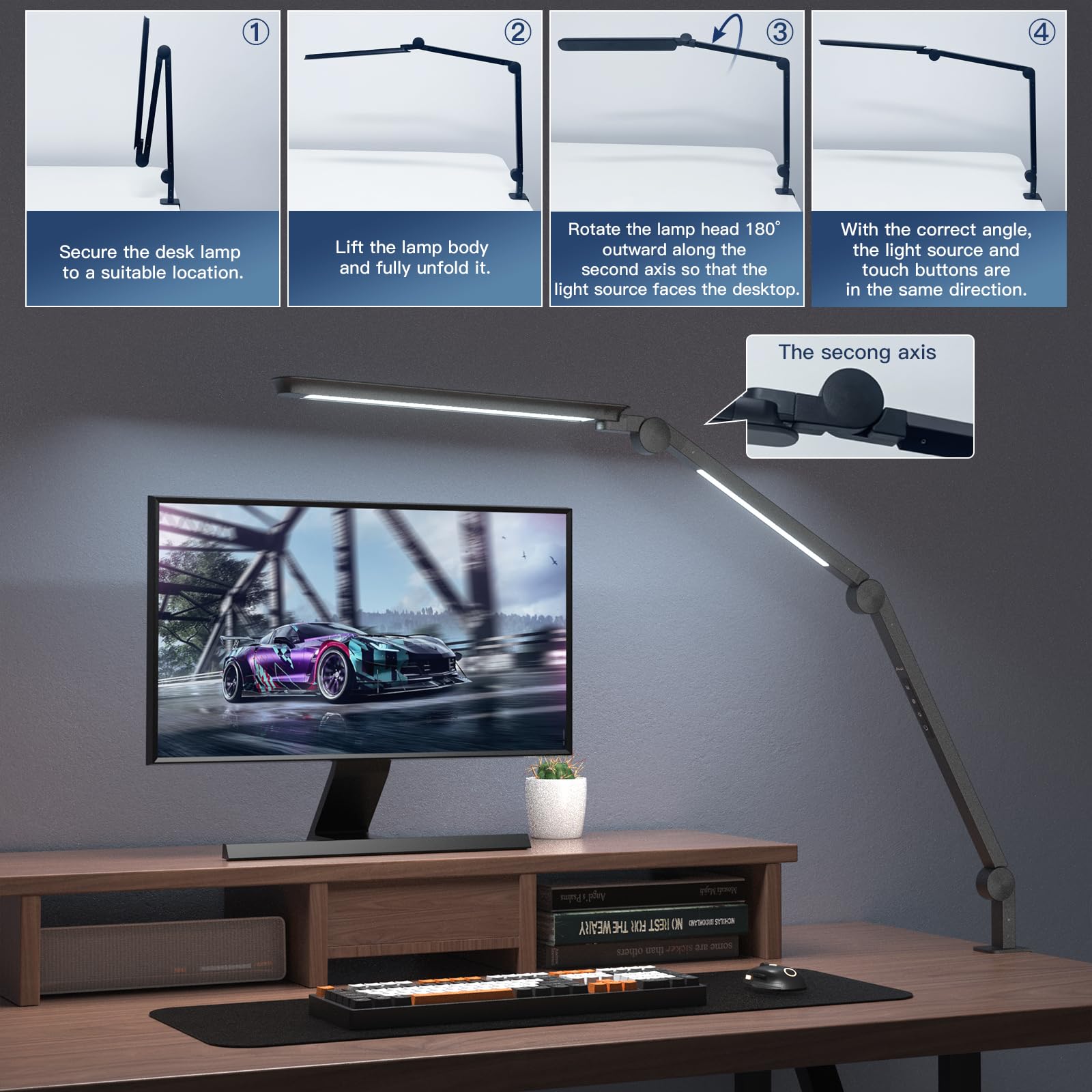 16W LED Desk Lamp with Clamp - Adjustable Color Temperature & Stepless Dimming, Memory & Timer Function - Perfect for Home Office, Study, Work & Reading Lighting Needs