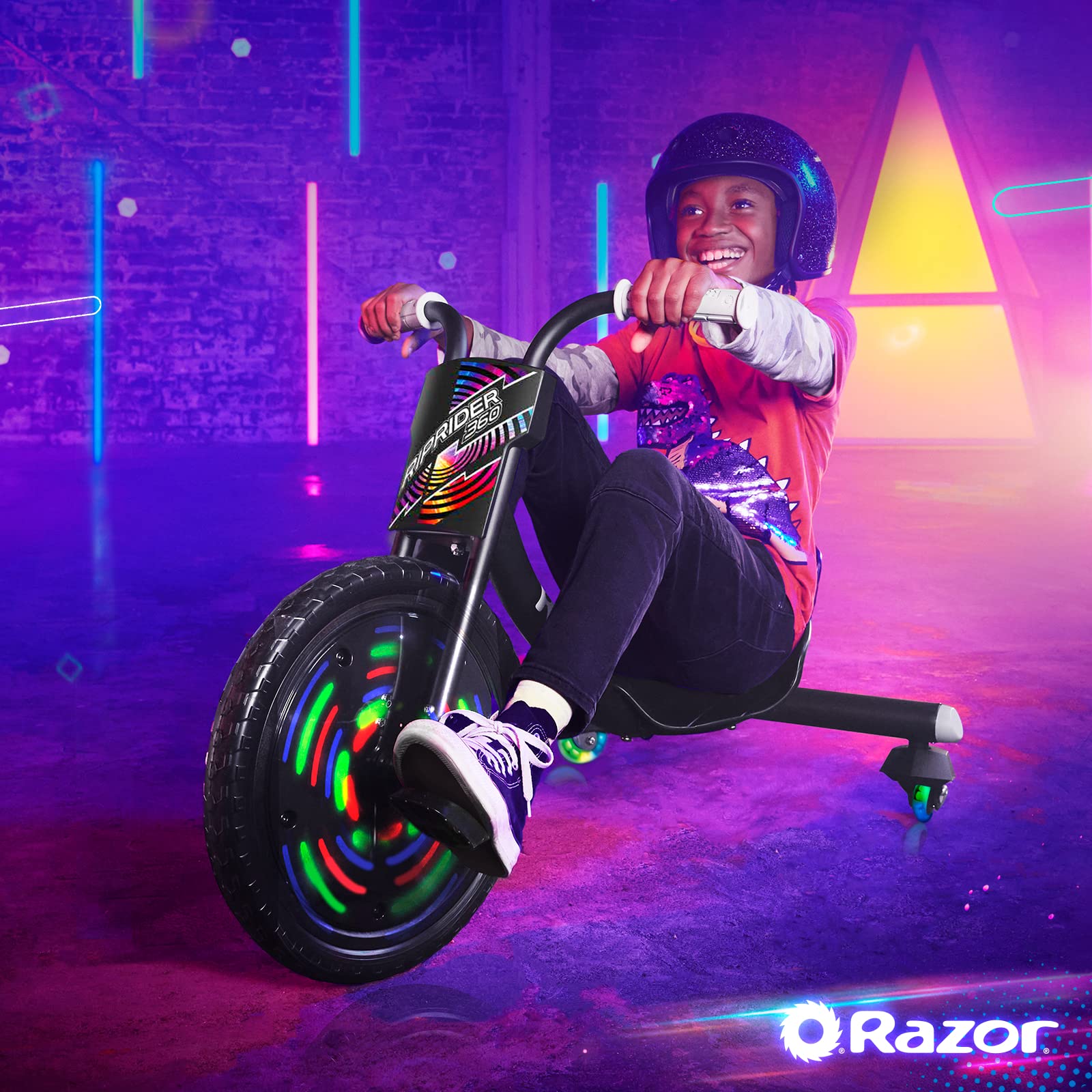 Razor RipRider 360 Lightshow Drifting Tricycle for Kids - Black - 3-Wheel Scooter with LED Light Show - Perfect for Outdoor Play, Backyard Fun & Neighborhood Rides