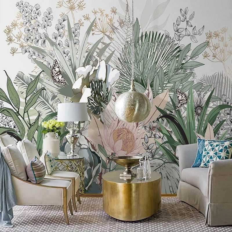 Tropical Plants Rainforest Palm Leaves Wallpaper Mural - Nature-Inspired Peel & Stick Wall Decor for Living Room, Bedroom, Nursery | Easy to Install & Removable