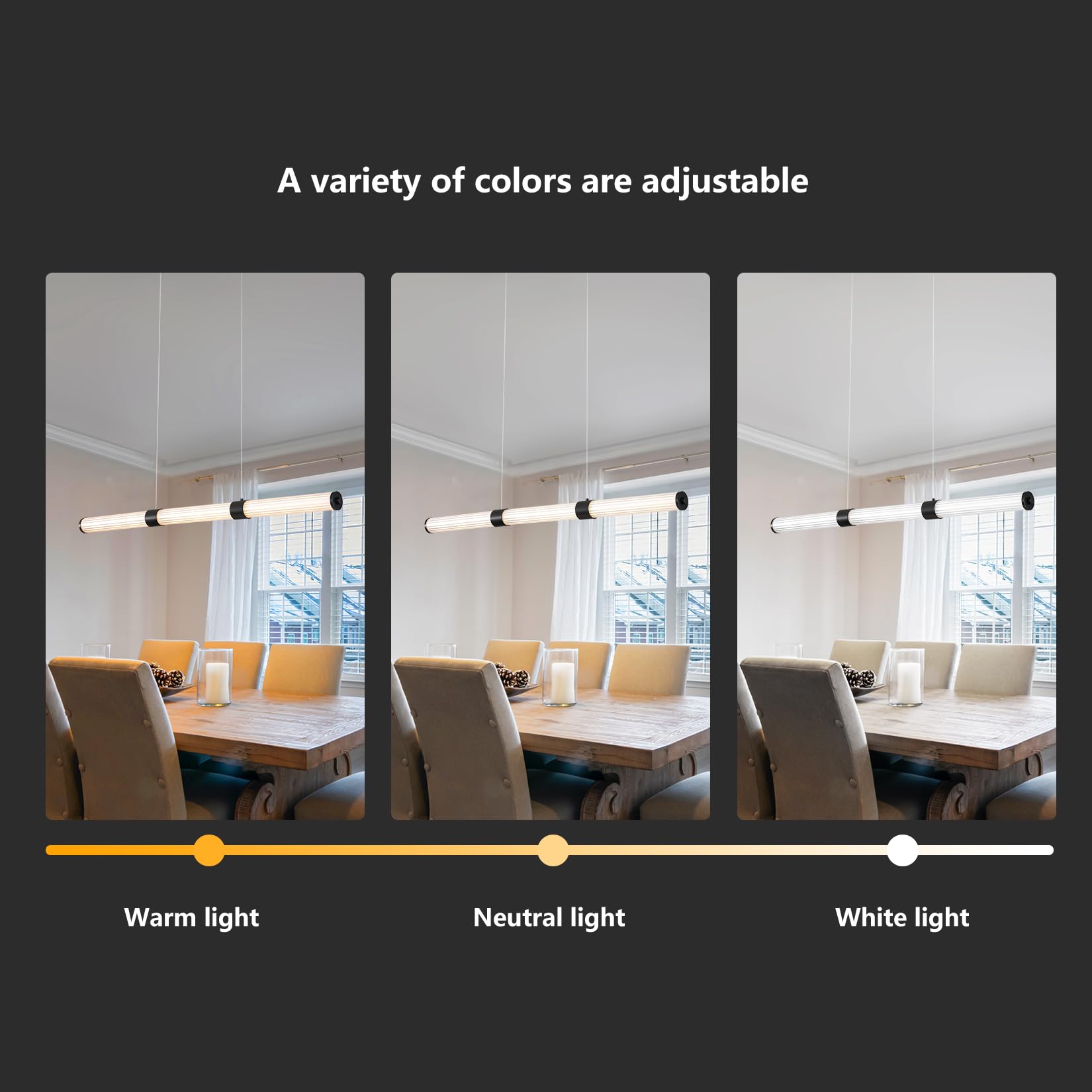 Modern Black LED Pendant Light - Adjustable Linear Hanging Light Fixture for Kitchen, Dining Room, Bedroom & Living Room | Easy Installation, Energy Efficient Lighting for Home & Office Decor