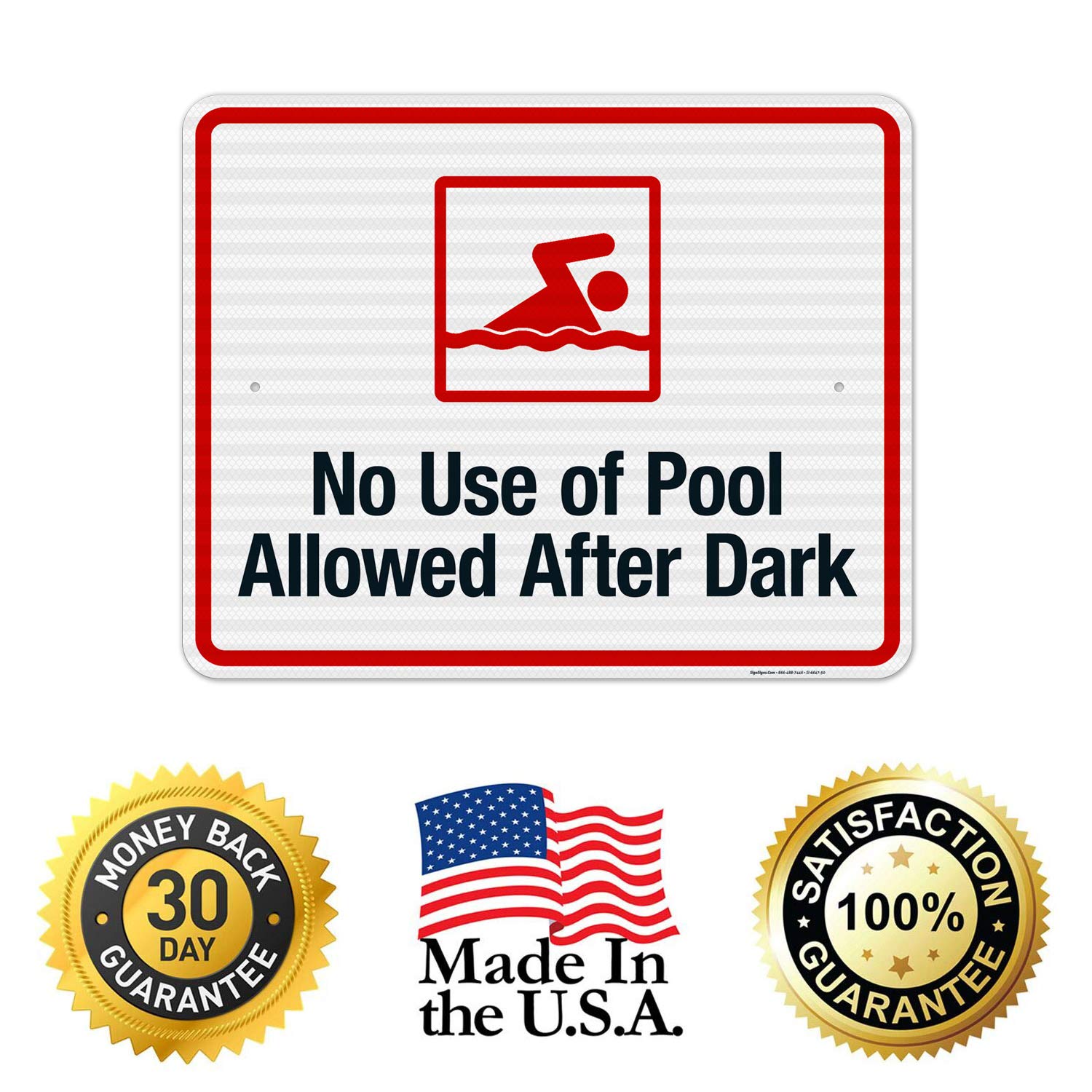 No Swimming After Dark Sign - 24x30 Inches Reflective Pool Safety Sign, 3M EGP .080 Aluminum, Fade Resistant for Indoor/Outdoor Use - Made in USA | Perfect for Swimming Pools, Community Pools & Backyard Safety