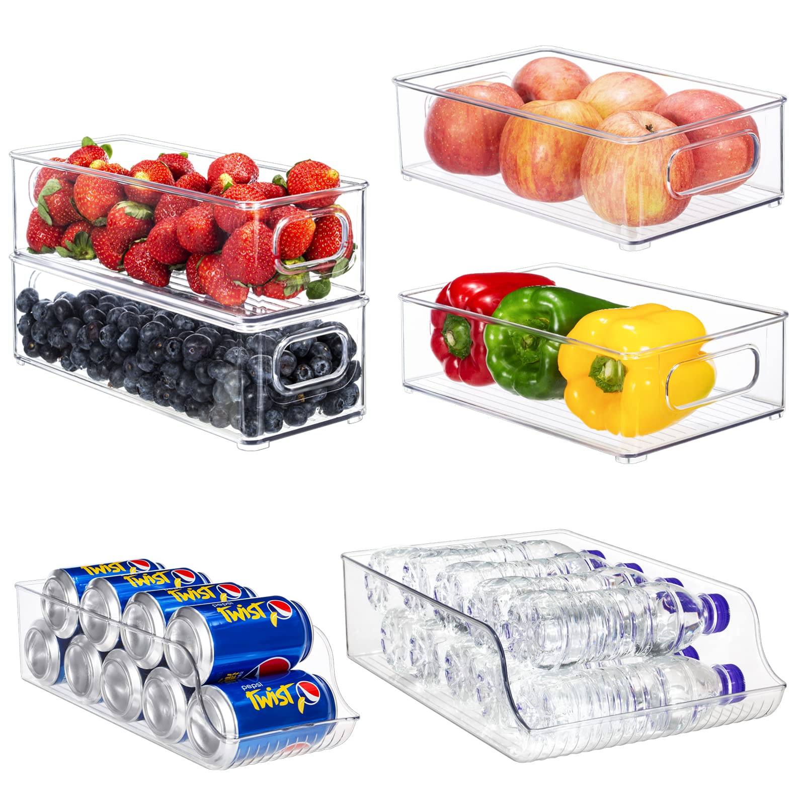 6-Pack Clear Refrigerator Organizer Bins - Stackable Fridge Storage Containers for Soda Cans, Water Bottles & Pantry Items - Perfect for Freezer, Kitchen & Home Organization