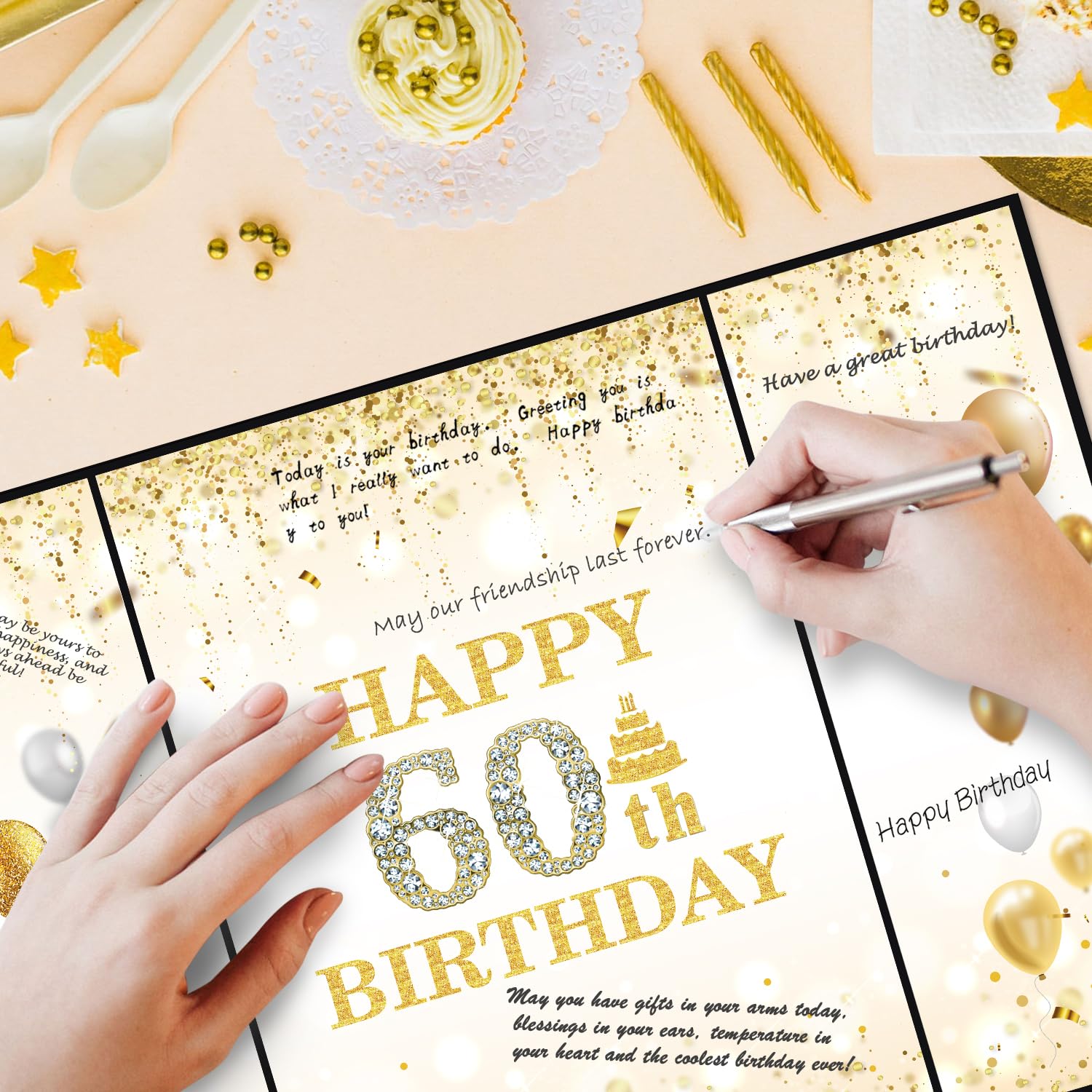 60th Birthday Guest Book for Men & Women - Black Gold Signature Board Alternative, Cheers to 60 Years Party Decorations - Perfect for Milestone Birthday Gifts, Retirement Celebrations & Anniversary Parties