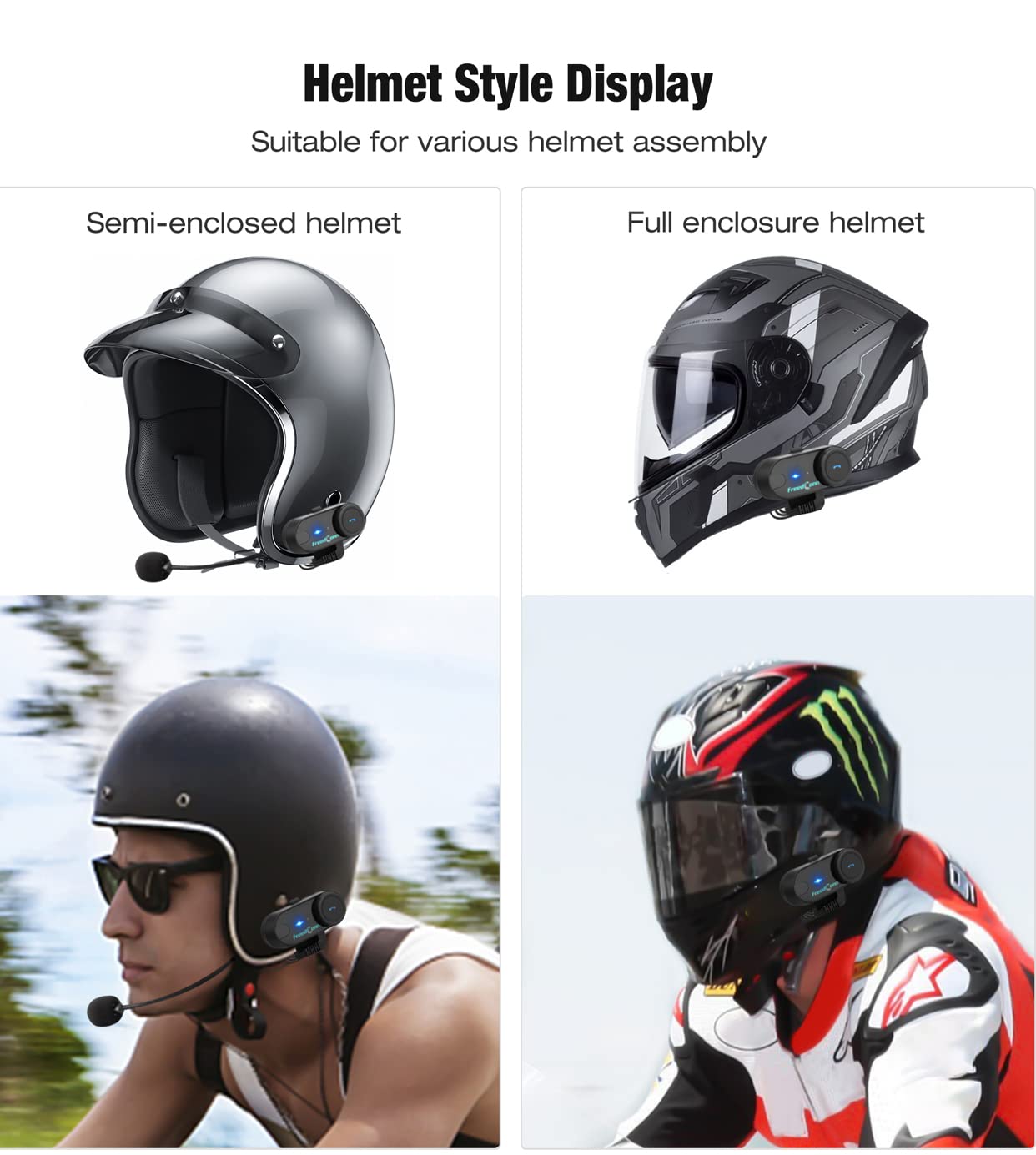 FreedConn Bluetooth Motorcycle Headset & TCOM VB Helmet Bluetooth Headset - 2-Way 800M Intercom, Universal Motorcycle Communication System Kit for Ski/ATV/Dirt Bike (FM/IP65/2-in-1 Mic/Siri Compatible) - 2 Pack - Perfect for Group Riding, Adventure Tours & Outdoor Sports