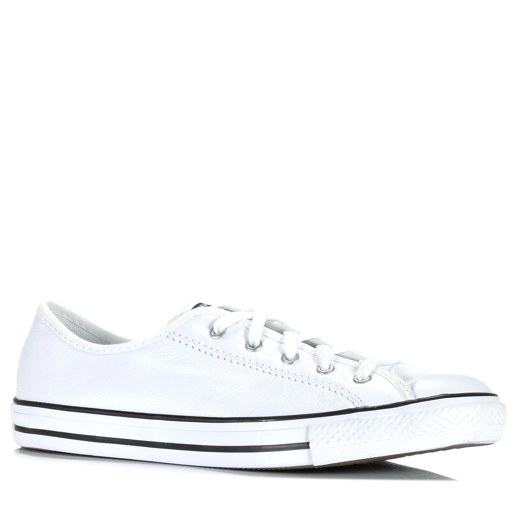 Converse Chuck Taylor All Star Dainty Leather Low Top Sneakers for Women - White/Black - Casual & Streetwear Fashion Shoes for Everyday Wear