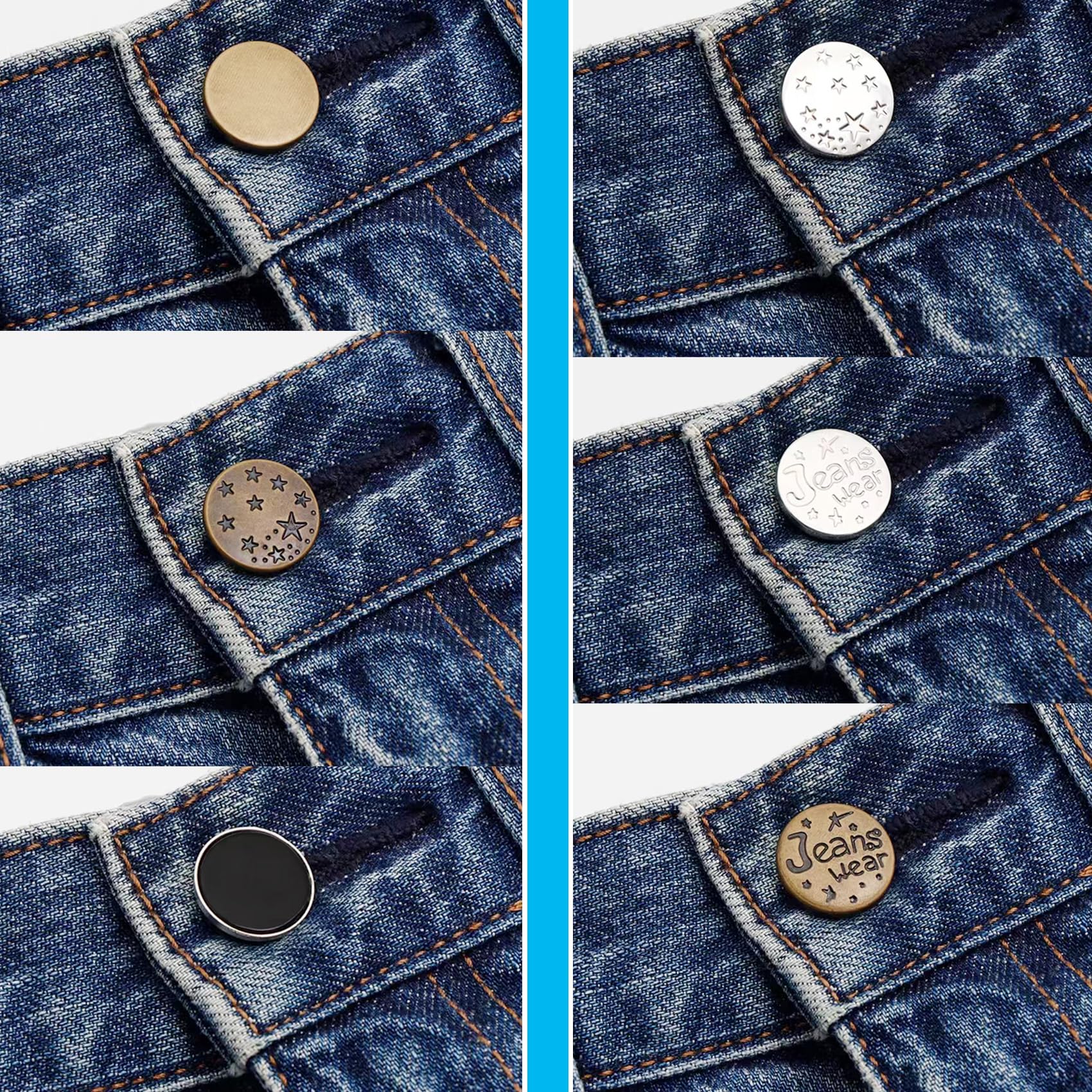 8 Pcs No-Sew Jean Button Pins - Reusable & Adjustable Replacement Buttons for Loose Jeans & Pants - Quick Fix Without Tools - Perfect for DIY Clothing Repair, Emergency Wardrobe Fixes, and Denim Upcycling