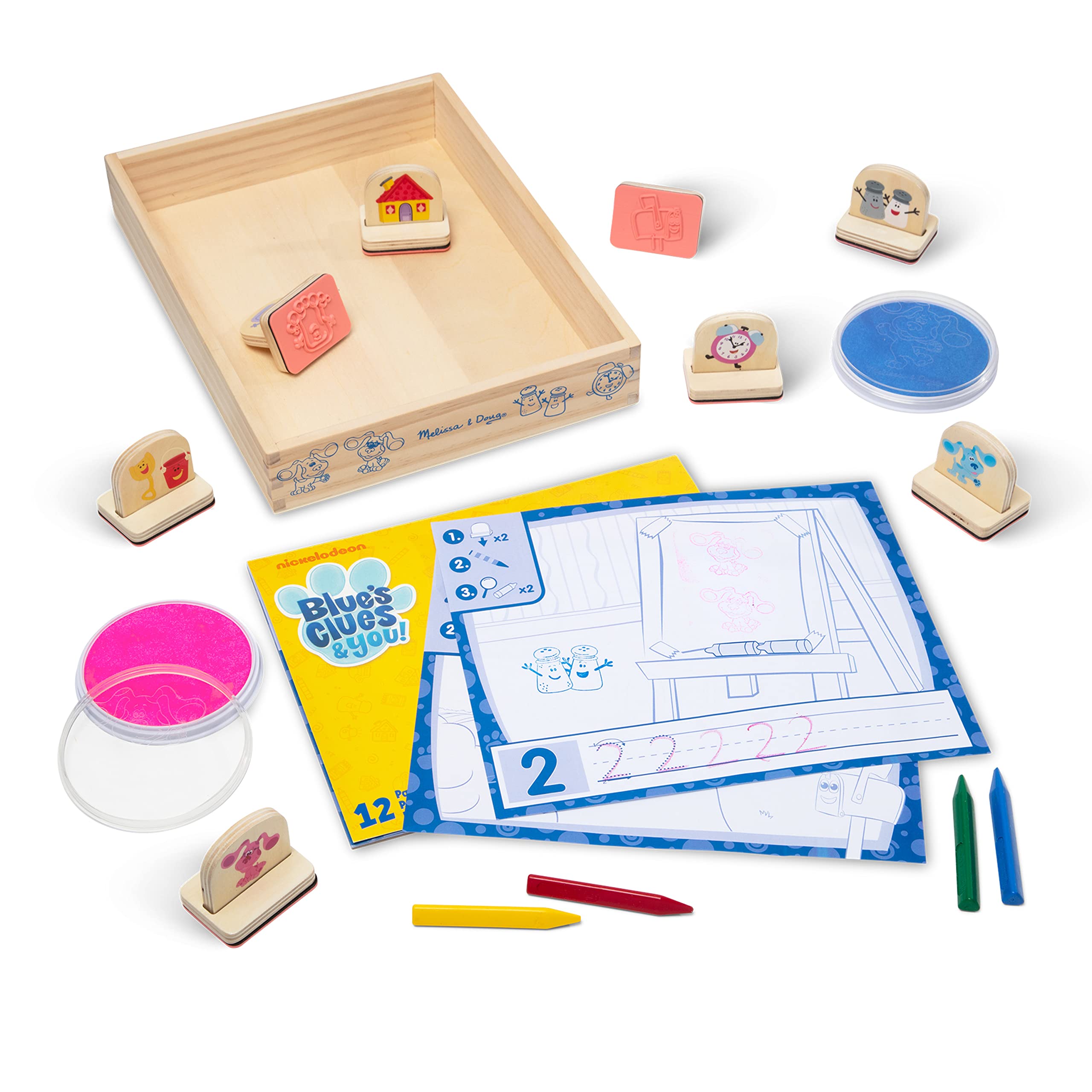 Melissa & Doug Wooden Stamps & Activity Pad - Blue's Clues Set (15pc) for Kids' Creative Play