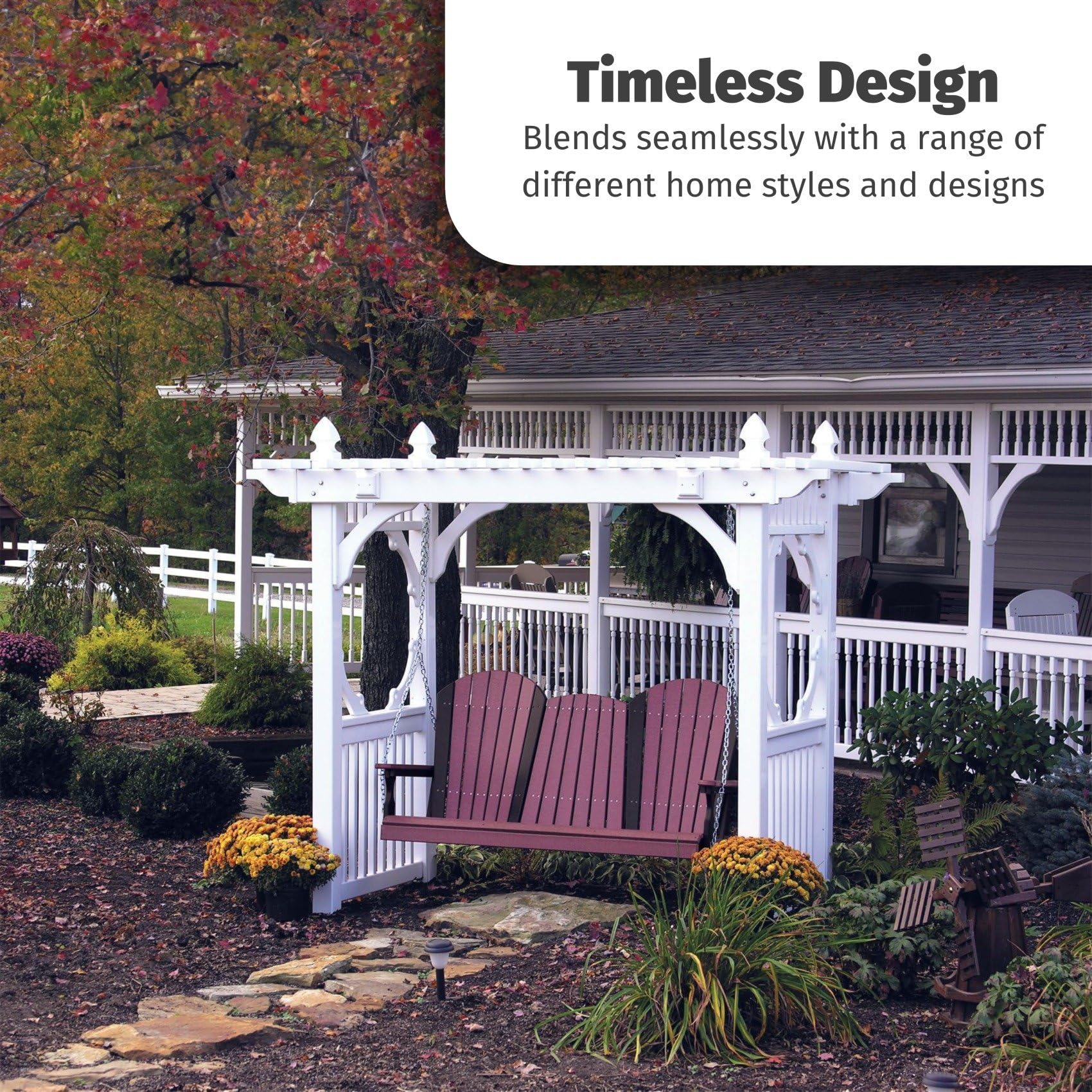 Premium 5' Adirondack Hanging Porch Swing with Flip-Down Console - Cedar & Black Outdoor Patio Swing Bench for Relaxation | Perfect for Backyard, Garden, Deck & Front Porch Lounging