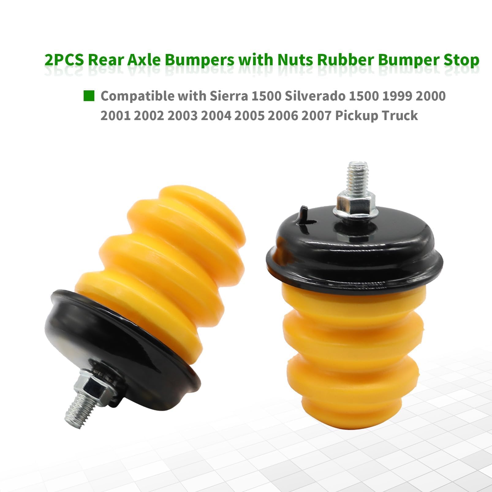 Heavy Duty Rear Frame Leaf Spring Bumper Bump Stop - Compatible with GMC Sierra 1500 & Chevy Silverado 1500 (1999-2007 Models) - 2-Piece Rear Axle Bumper Kit (Replaces OEM 15712438 & 523-049) - Perfect for Off-Roading, Towing & Truck Suspension Protection