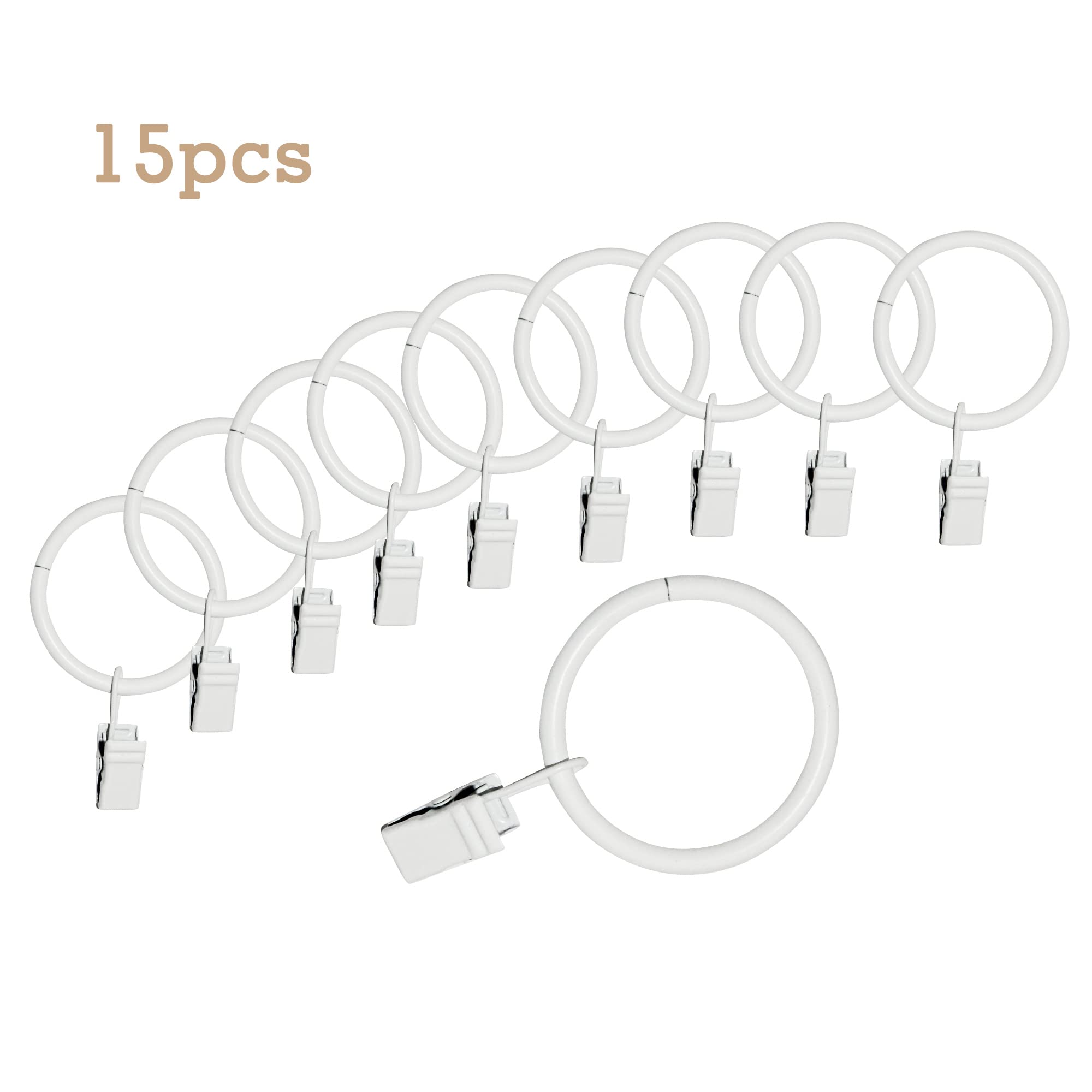 TRMESIA White Curtain Rings with Clips - 15 Pack, 1.5