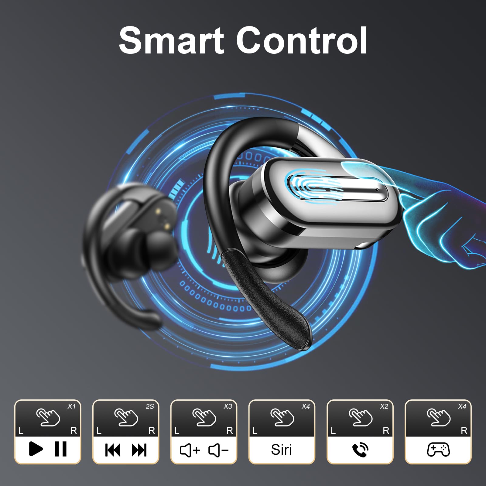 Wireless Bluetooth 5.4 Earbuds with Ear Hooks - ENC Noise Cancelling Mic, Sweatproof Sports Headphones for Running, Workout & Gym - Compatible with iPhone, Android, Laptop (Black) | Perfect for Commuting, Travel & Outdoor Activities