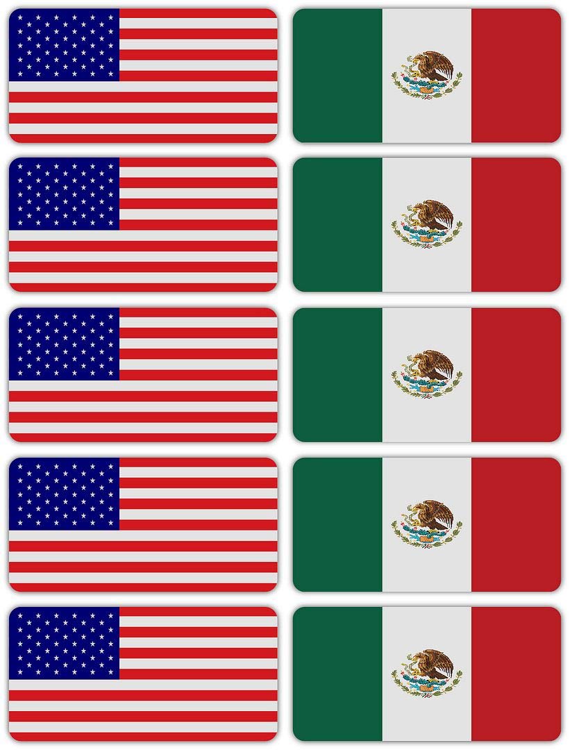 10-Pack 3M Reflective US & Mexico Flag Stickers - High Visibility Safety Decals for Hard Hats, Laptops, Bikes & Toolboxes | Perfect for Construction, Night Cycling & Workplace Safety