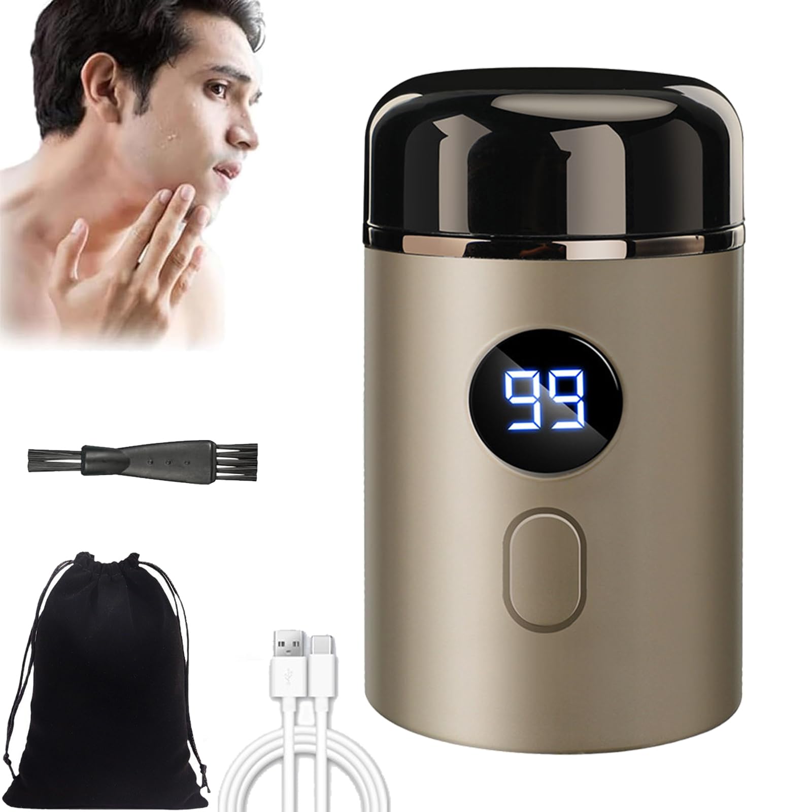 Vishopee 2025 Mini Portable Electric Shaver for Men & Women - Wet/Dry USB Rechargeable Shaver with LED Display & IPX7 Waterproof - Travel, Gym, Home Use (Gold)