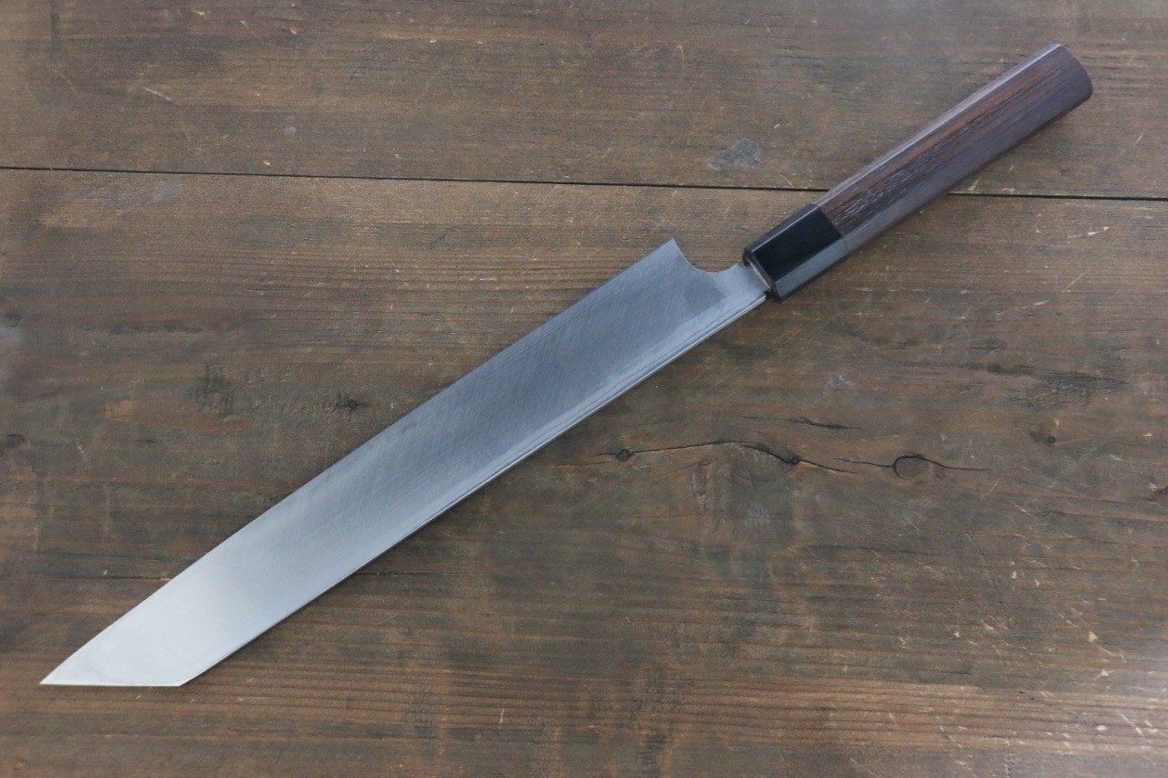 Premium Left-Handed 270mm Damascus Kiritsuke Yanagiba Knife - White Steel No.2 Blade with Exotic Shitan Handle - Perfect for Sushi Chefs & Japanese Cuisine Enthusiasts