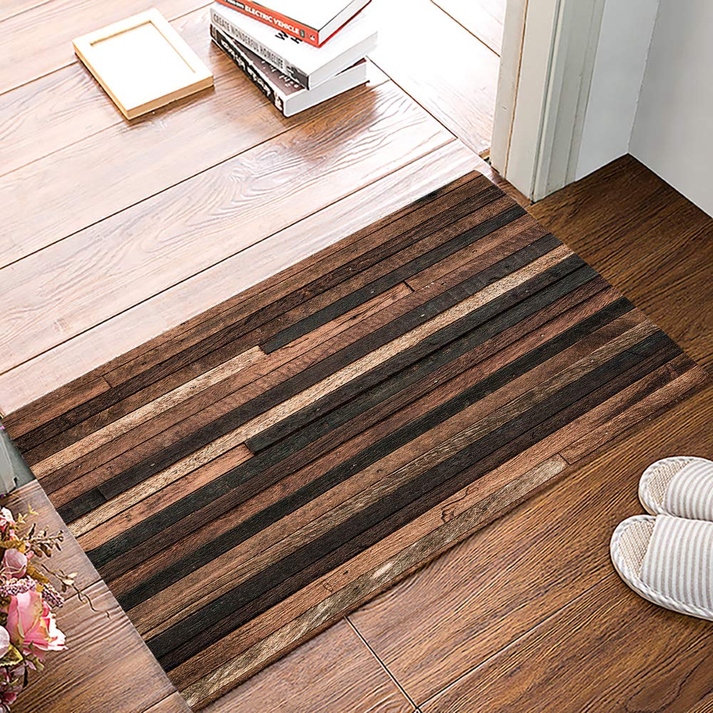 Premium Non-Slip Indoor Doormat with Super Absorbent Latex Backing - 16x24 Inch Striped Wooden Design for Kitchen, Bathroom, Entryway, Patio & Front Door - Perfect for Muddy Shoes, Wet Floors and Home Decor
