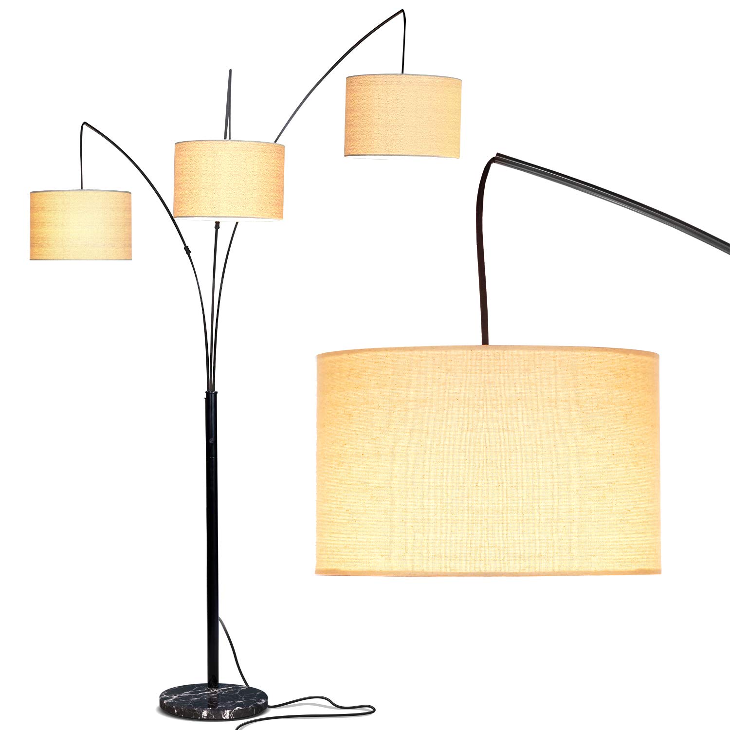 Brightech Trilage Arc Floor Lamp - 3 Head Tree Floor Lamp for Living Room & Bedroom, Adjustable Standing Lamp with Hanging Lights Over Couch - Modern Black Floor Lamp for Reading, Relaxing & Home Decor
